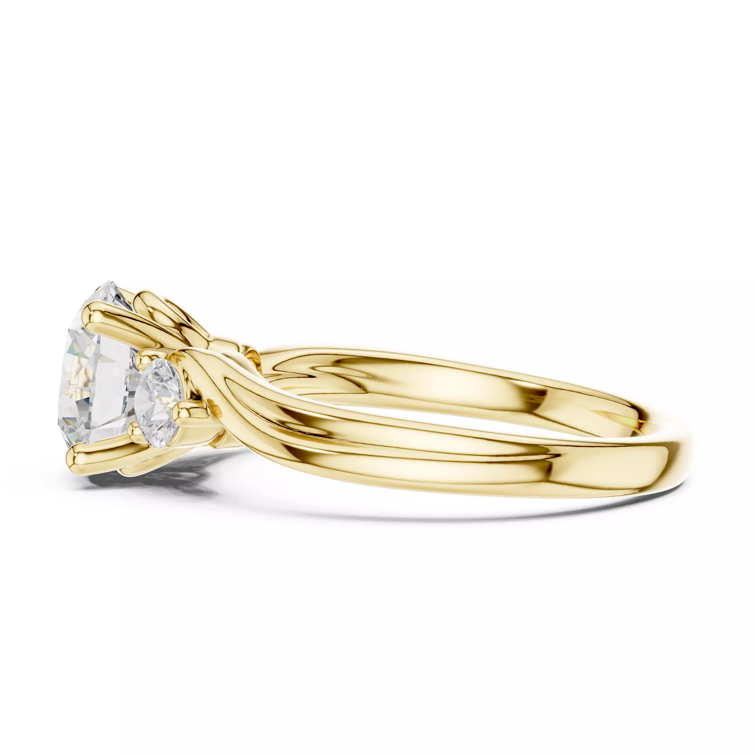 Three Diamond Round Cut Curved Engagement Ring 3DM STL Video 3D print model_8