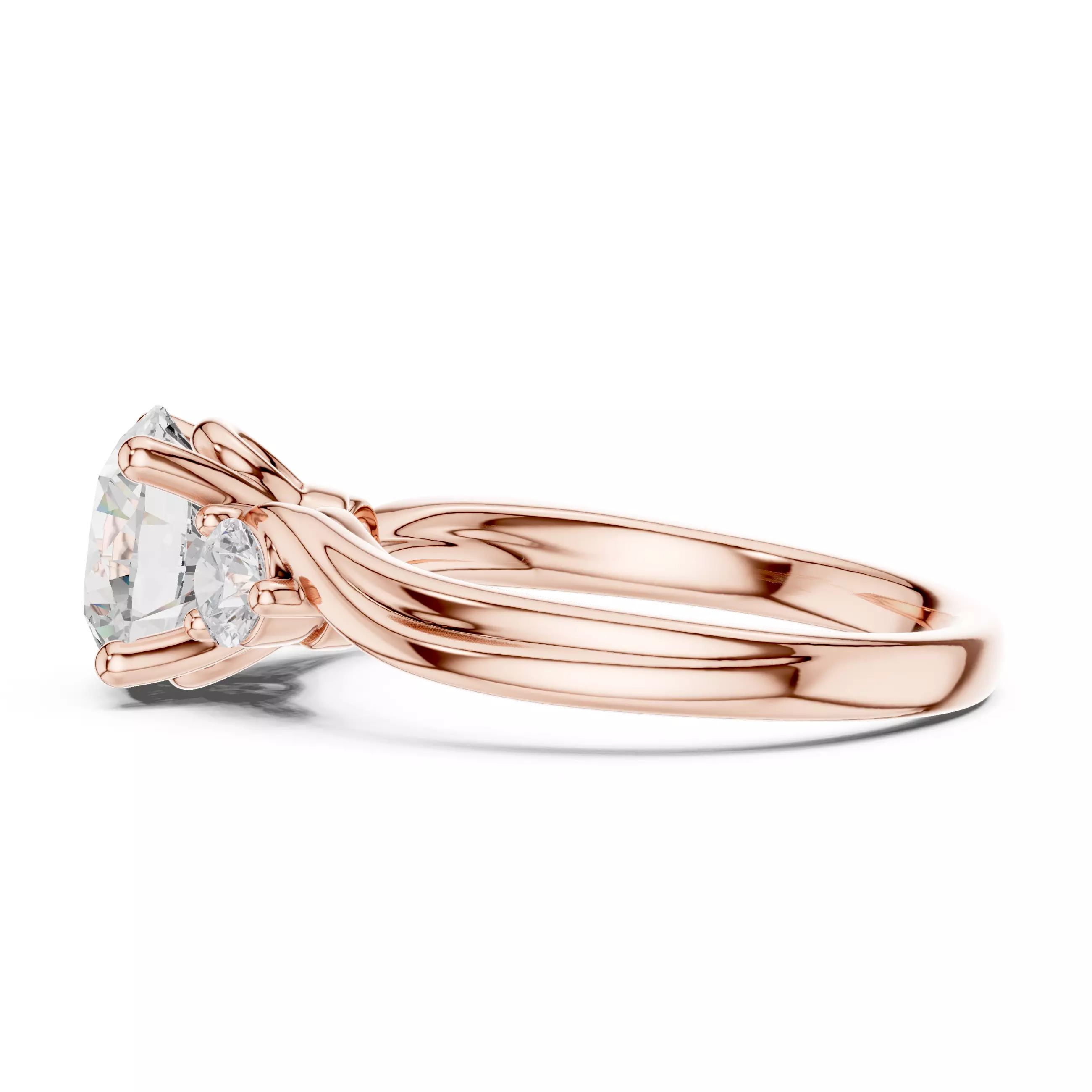 Three Diamond Round Cut Curved Engagement Ring 3DM STL Video 3D print model_5