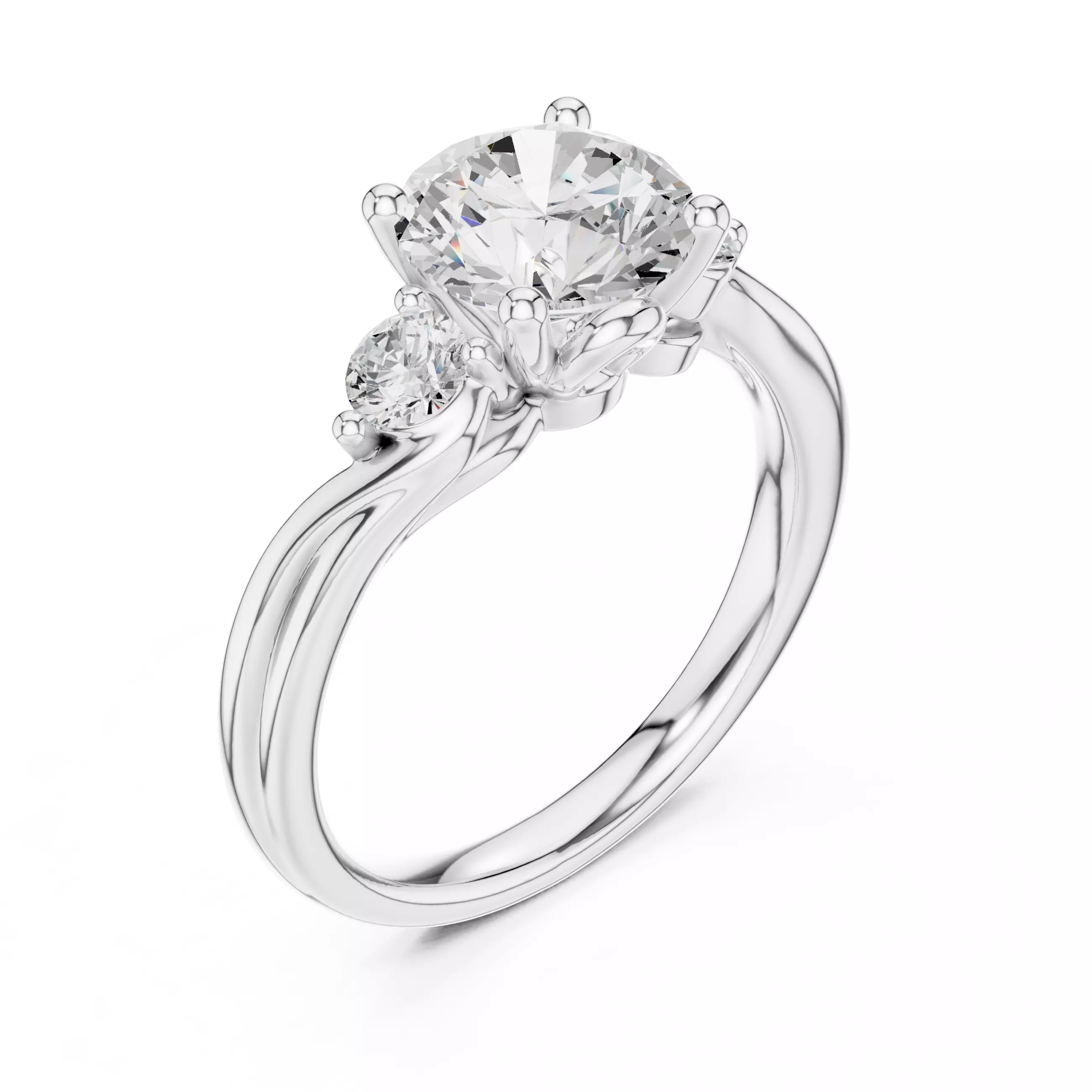 Three Diamond Round Cut Curved Engagement Ring 3DM STL Video 3D print model_10