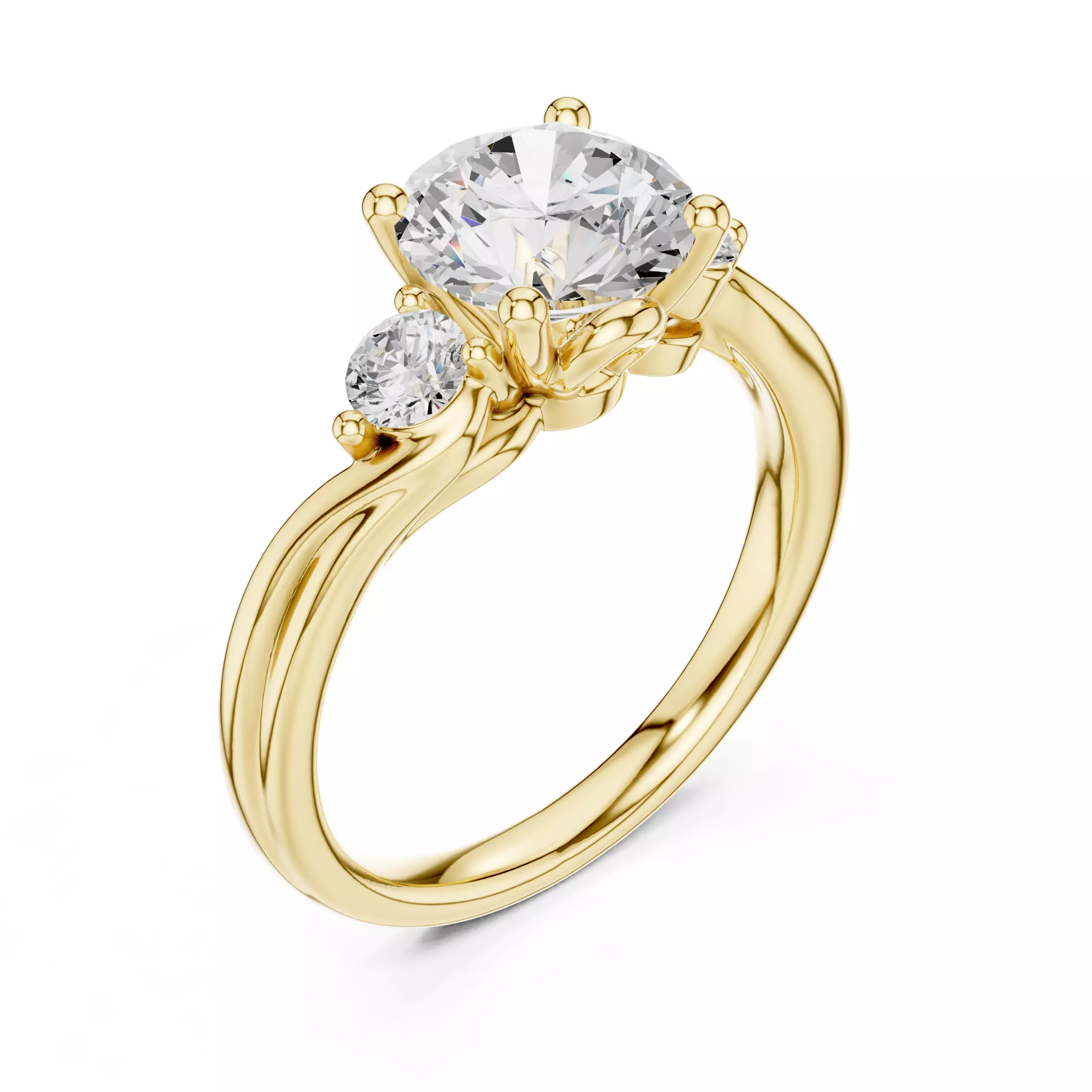 Three Diamond Round Cut Curved Engagement Ring 3DM STL Video 3D print model_7