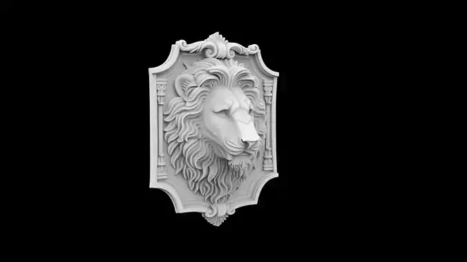 Ornamental Lion Head Wall Relief 3D Print Model