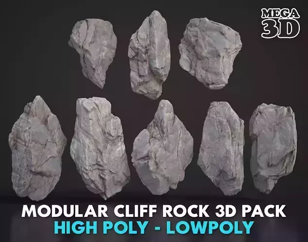 8 Modular Cliff Rocks 3D Pack 250902