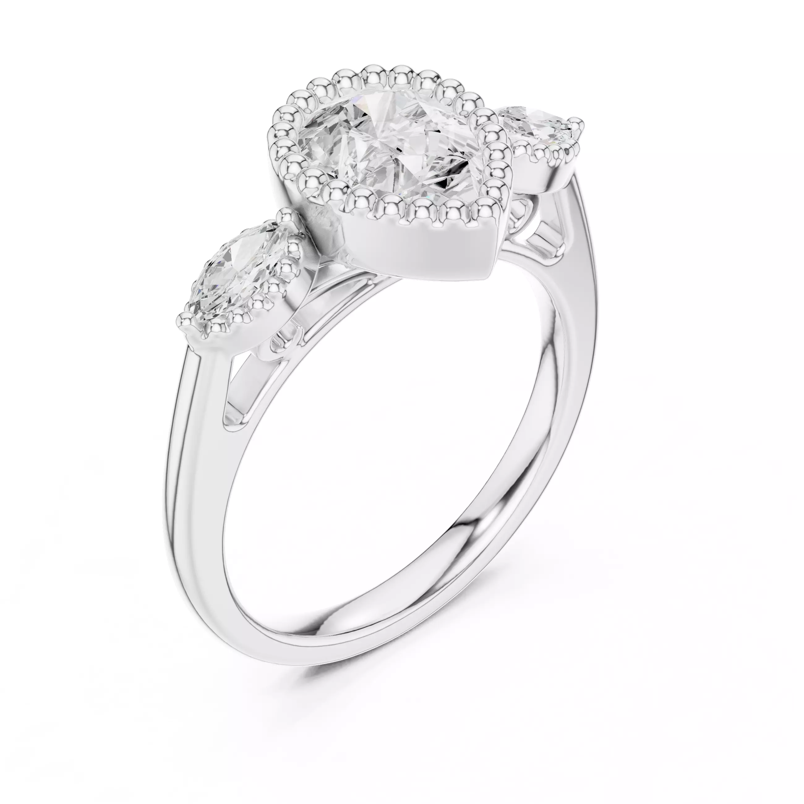 Three Stone Bezel Set Pear Marquise Diamond Ring 3DM STL Video 3D print model_10