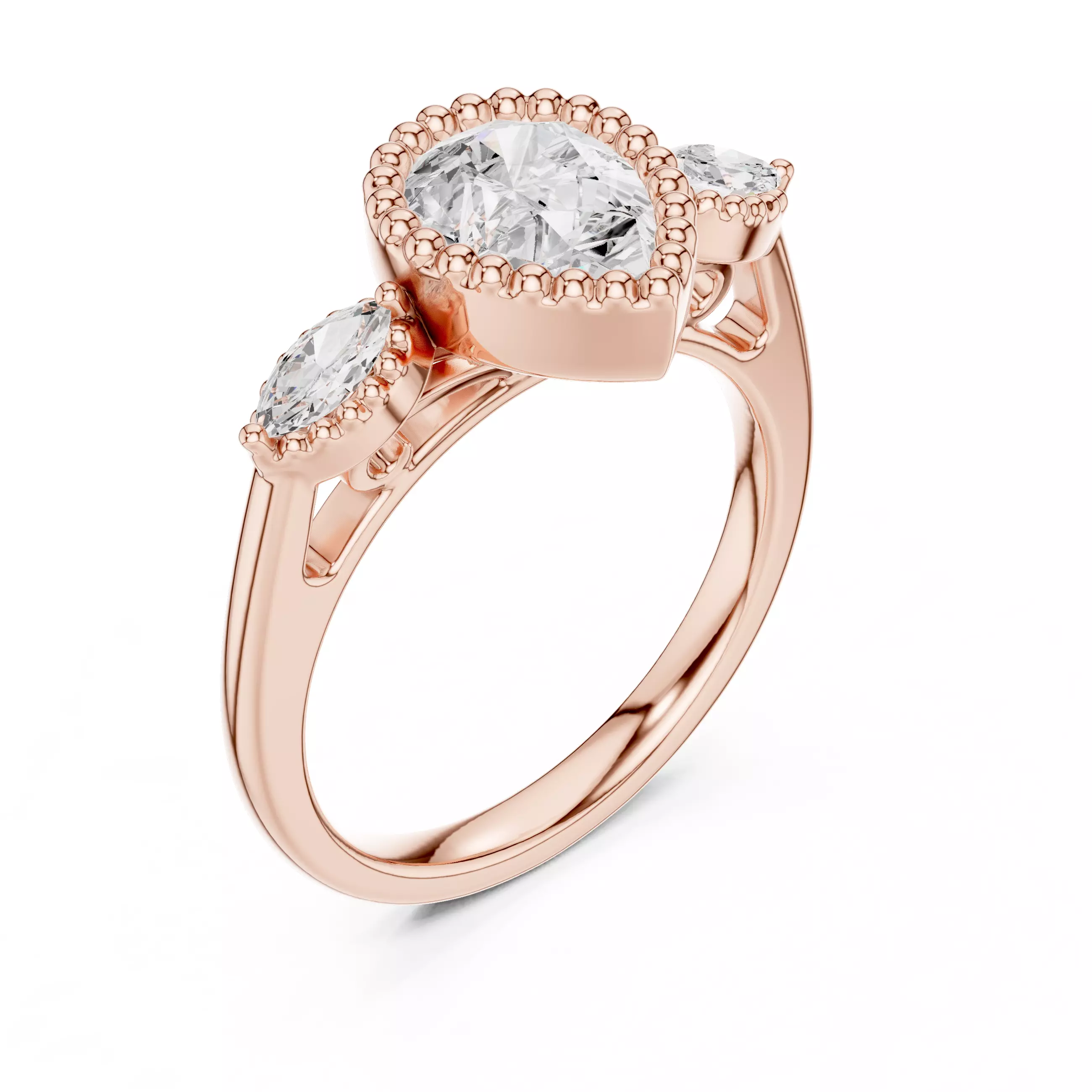 Three Stone Bezel Set Pear Marquise Diamond Ring 3DM STL Video 3D print model_4