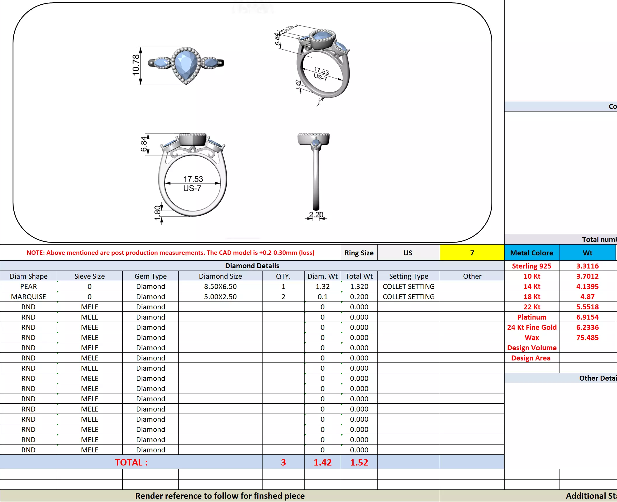Three Stone Bezel Set Pear Marquise Diamond Ring 3DM STL Video 3D print model_16