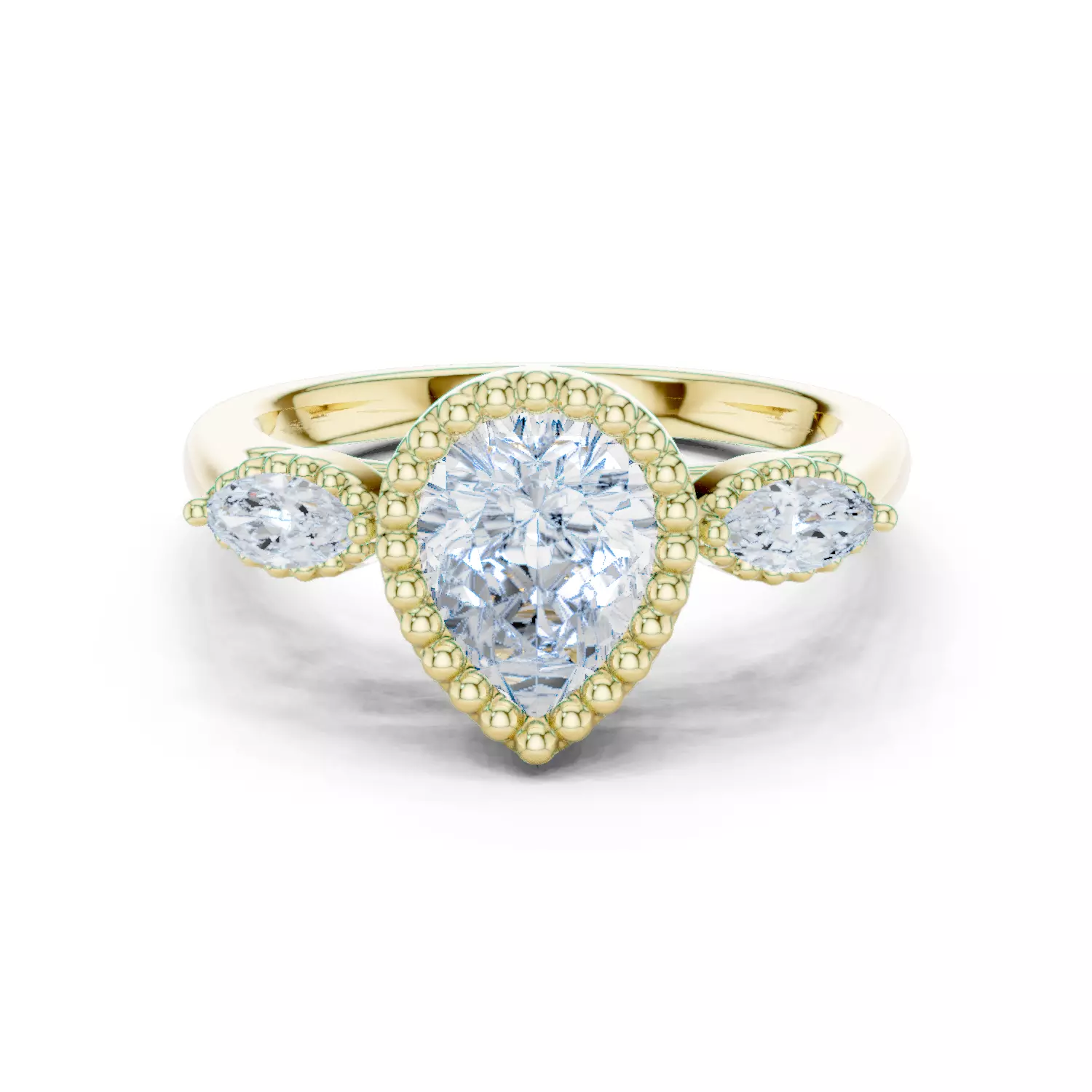 Three Stone Bezel Set Pear Marquise Diamond Ring 3DM STL Video 3D print model_13