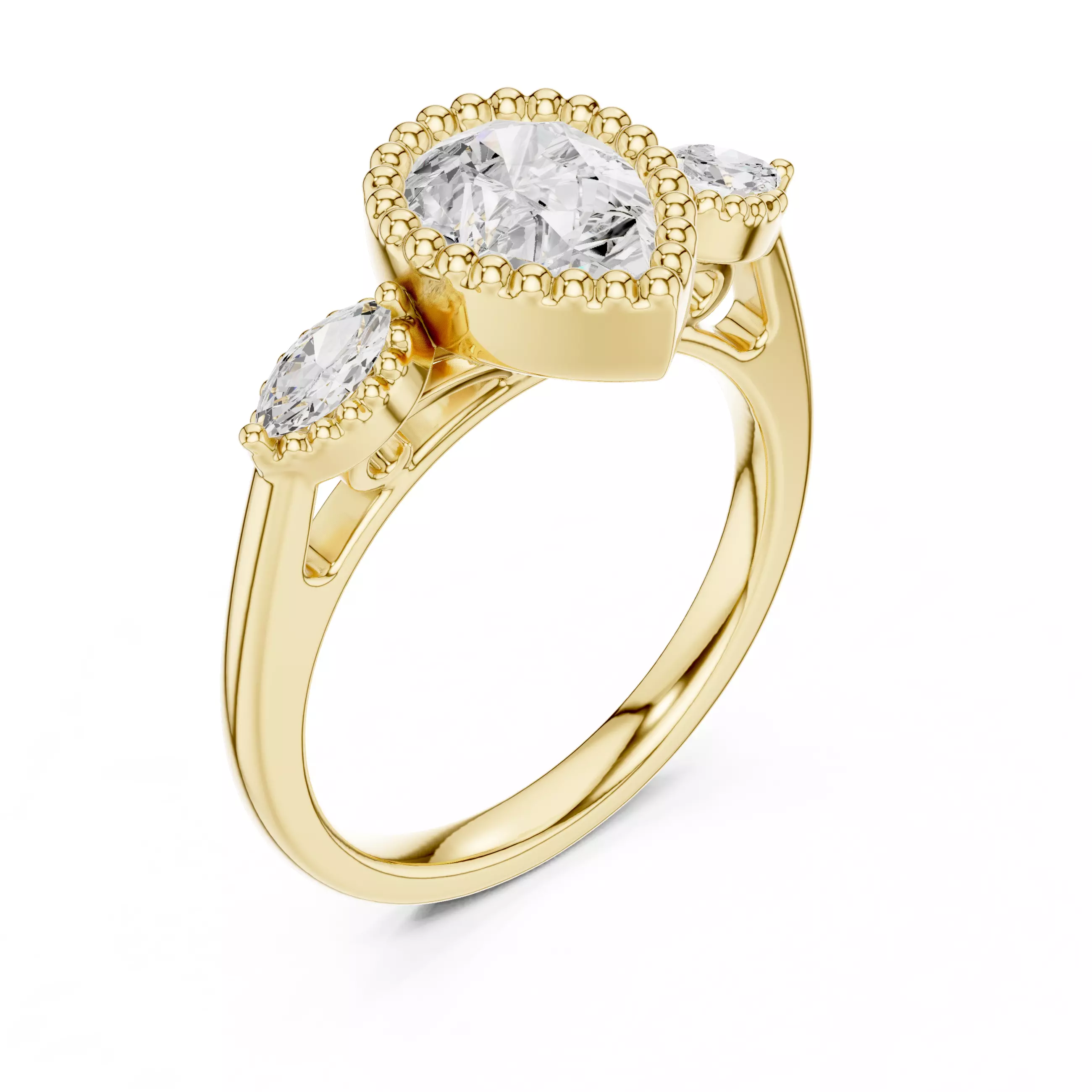 Three Stone Bezel Set Pear Marquise Diamond Ring 3DM STL Video 3D print model_7