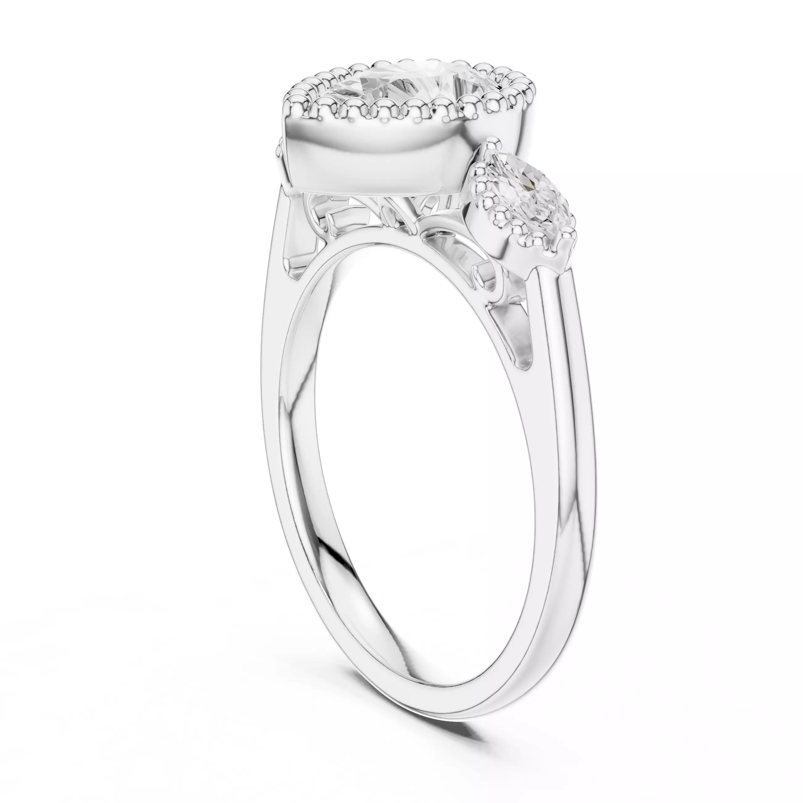 Three Stone Bezel Set Pear Marquise Diamond Ring 3DM STL Video 3D print model_9