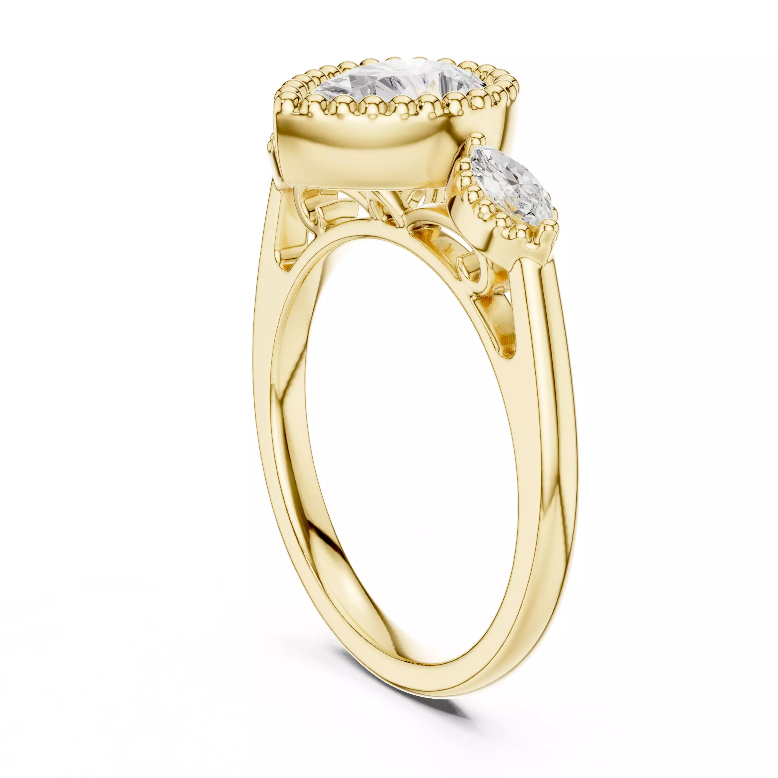 Three Stone Bezel Set Pear Marquise Diamond Ring 3DM STL Video 3D print model_6