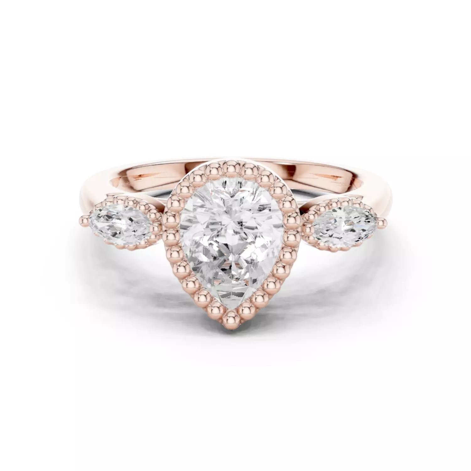 Three Stone Bezel Set Pear Marquise Diamond Ring 3DM STL Video 3D print model_12