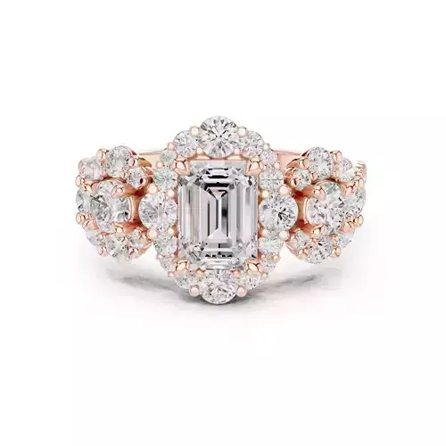 Emerald and Round Cut Diamond Engagement Ring 3DM STL Video