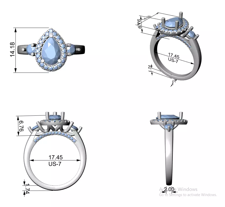 Pear and Round Diamond Engagement Wedding Ring 3DM STL Video 3D print model_15