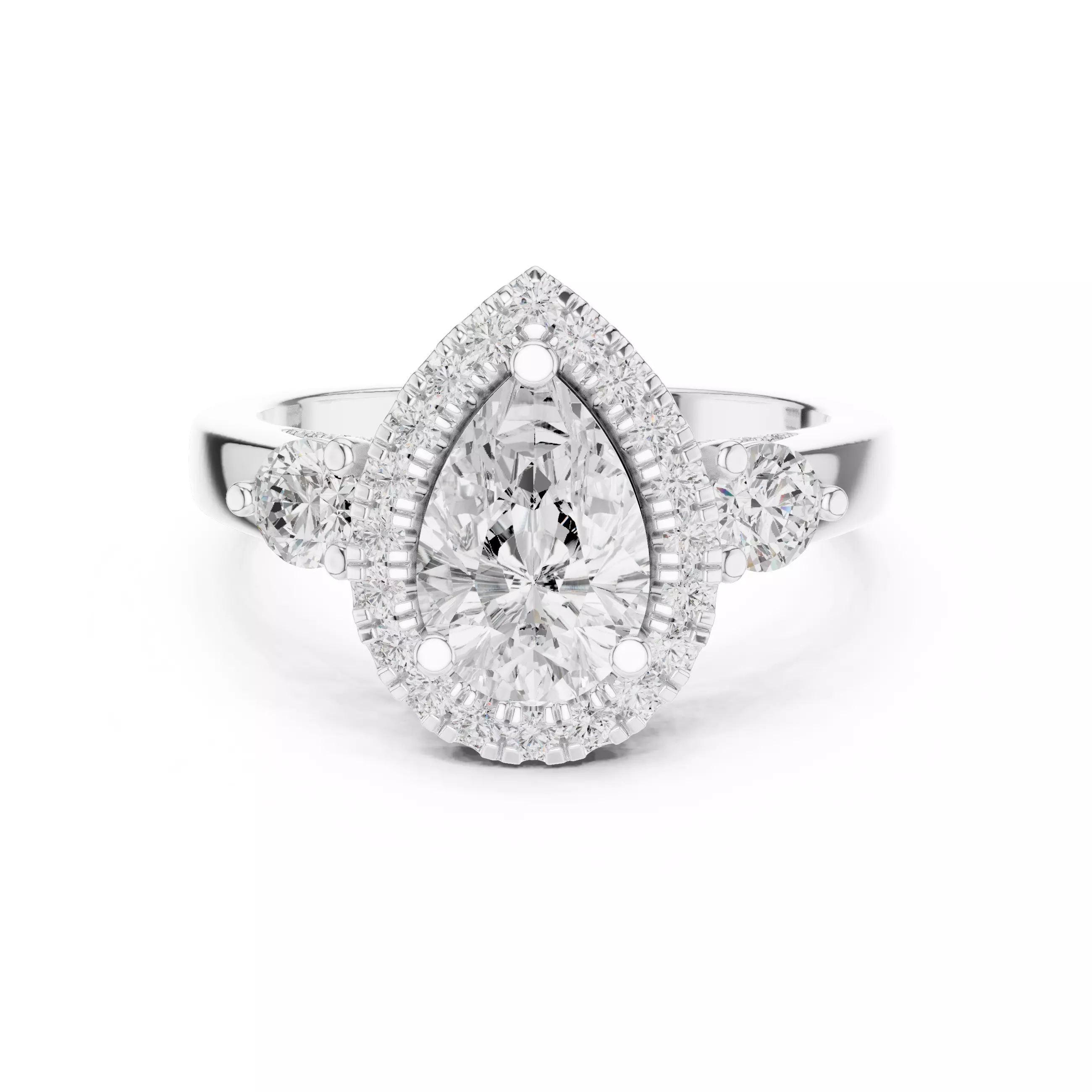 Pear and Round Diamond Engagement Wedding Ring 3DM STL Video 3D print model_2