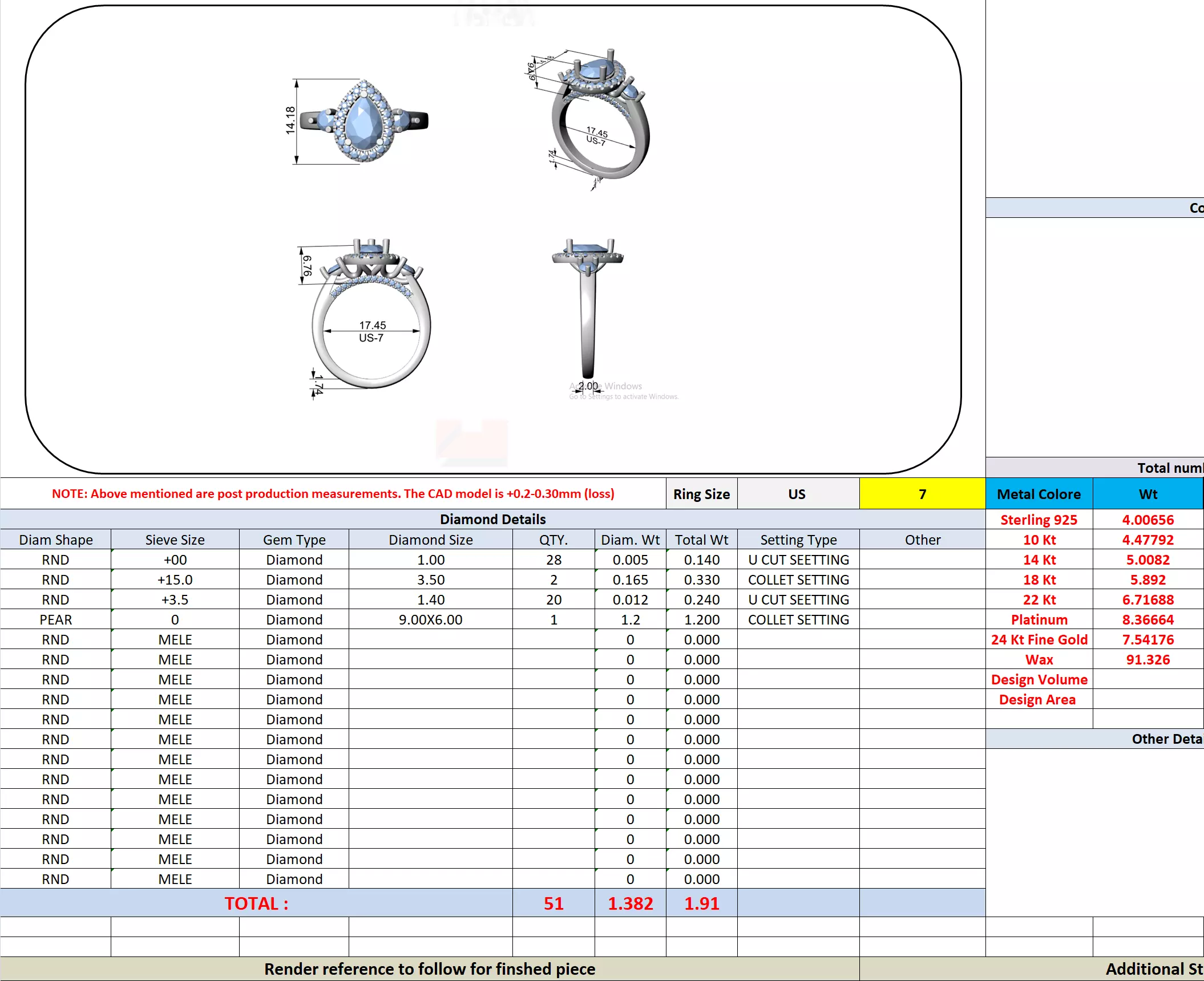 Pear and Round Diamond Engagement Wedding Ring 3DM STL Video 3D print model_16