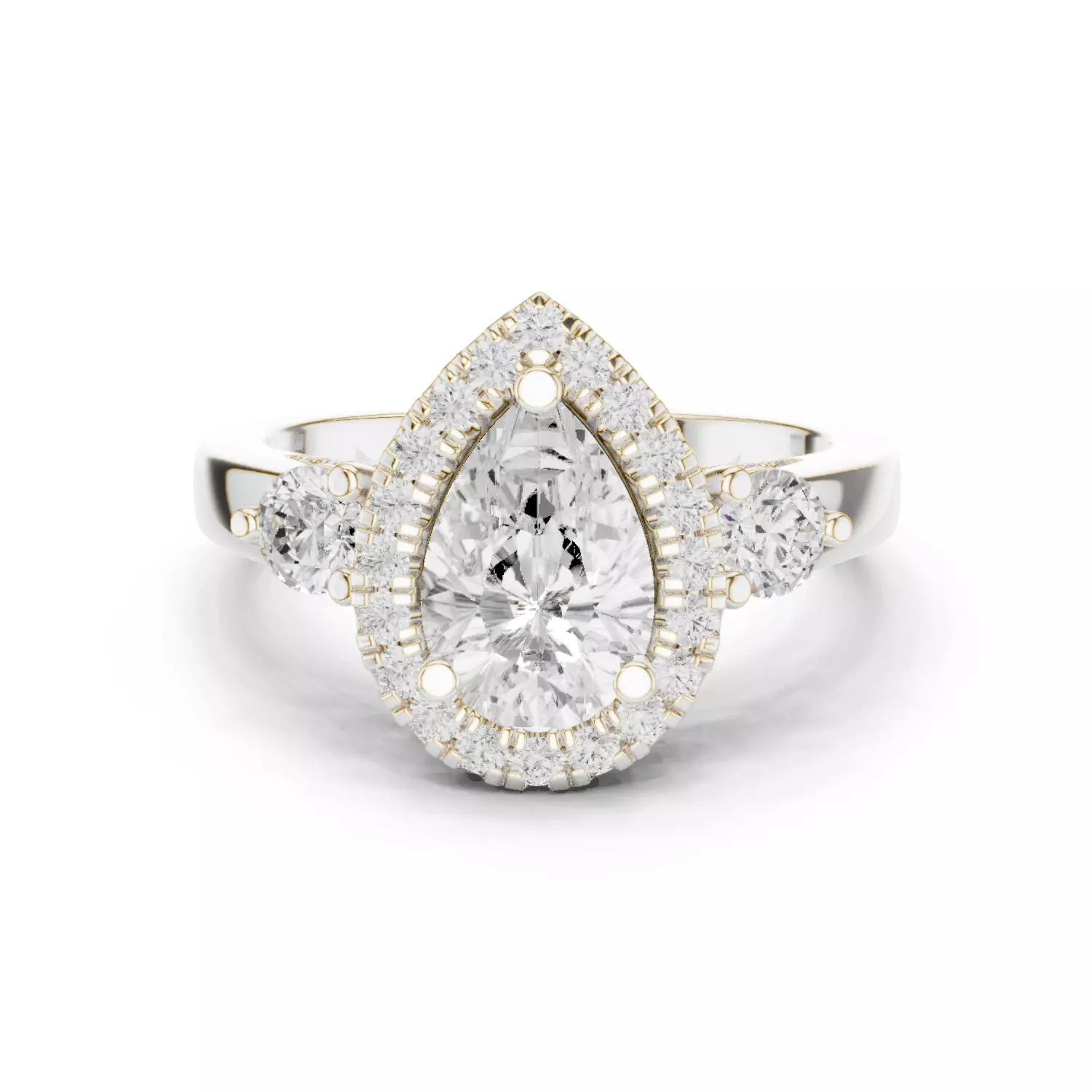 Pear and Round Diamond Engagement Wedding Ring 3DM STL Video 3D print model_14