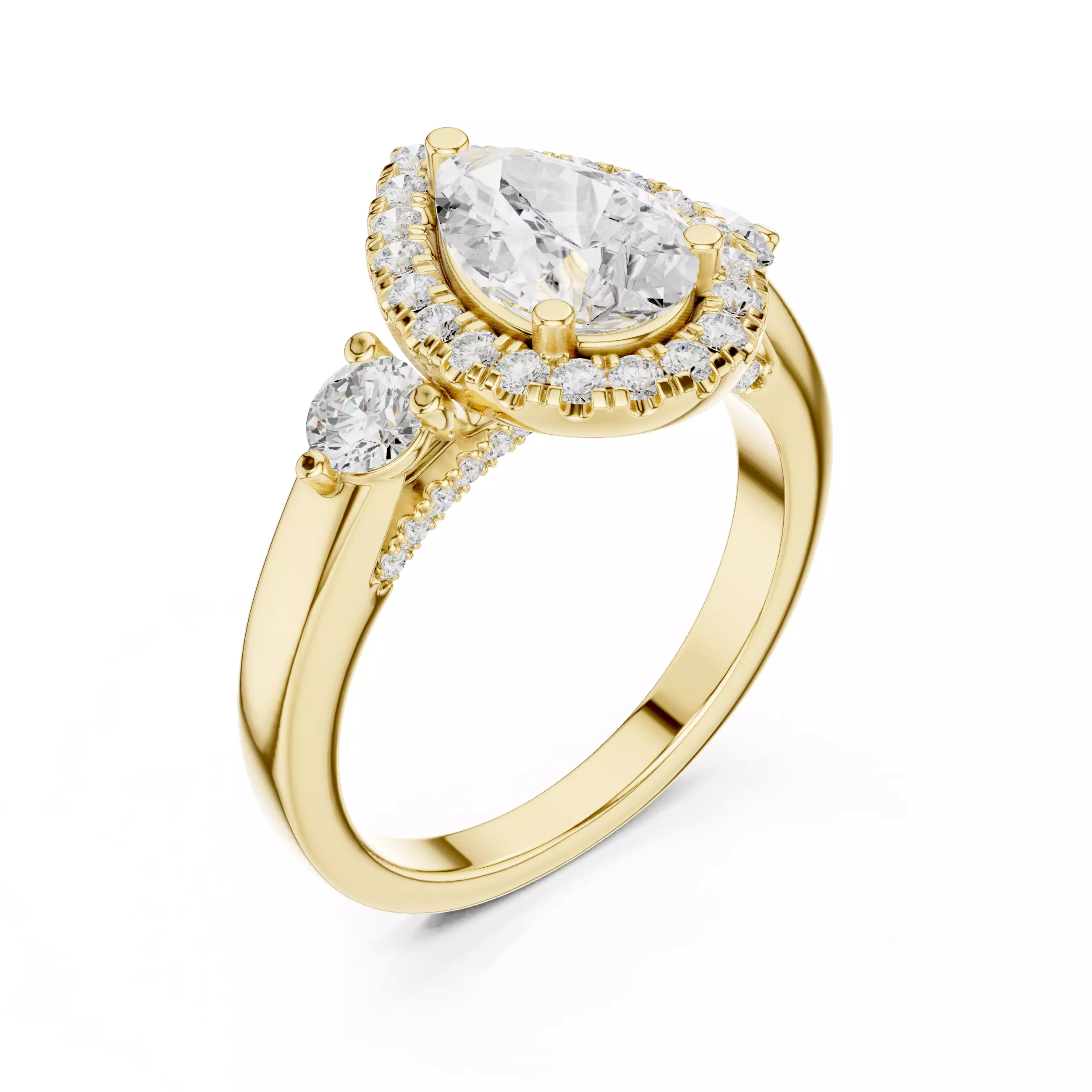 Pear and Round Diamond Engagement Wedding Ring 3DM STL Video 3D print model_7