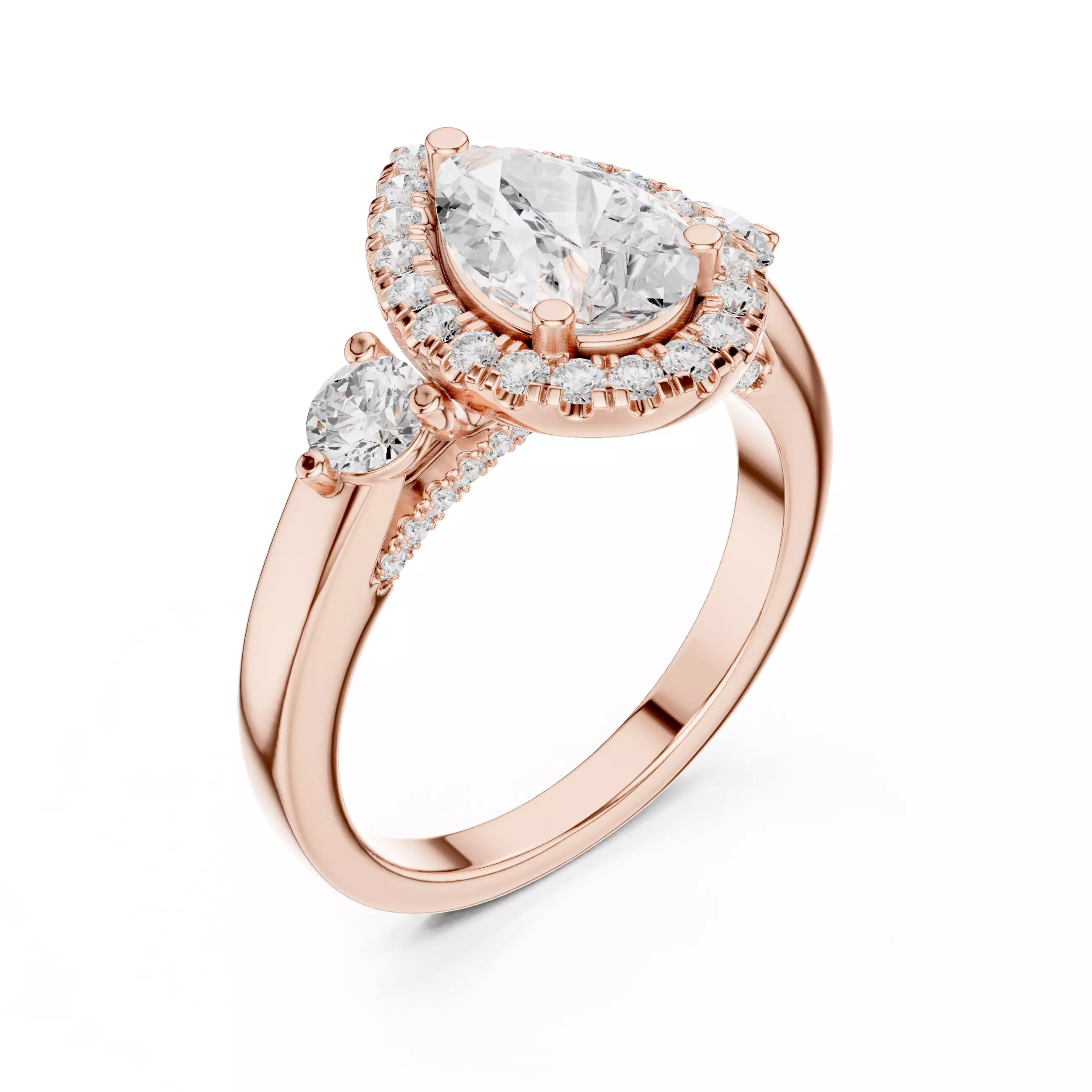 Pear and Round Diamond Engagement Wedding Ring 3DM STL Video 3D print model_4