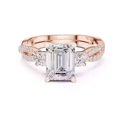 Twisted Shank Emerald and Round Diamond Ring 3DM STL Video