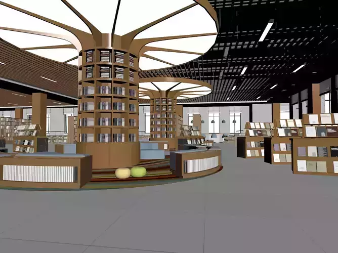 library Low-poly 3D model