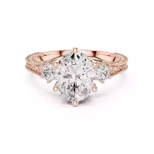 Three Stone Oval And Round Cut Diamond Ring 3DM STL Video