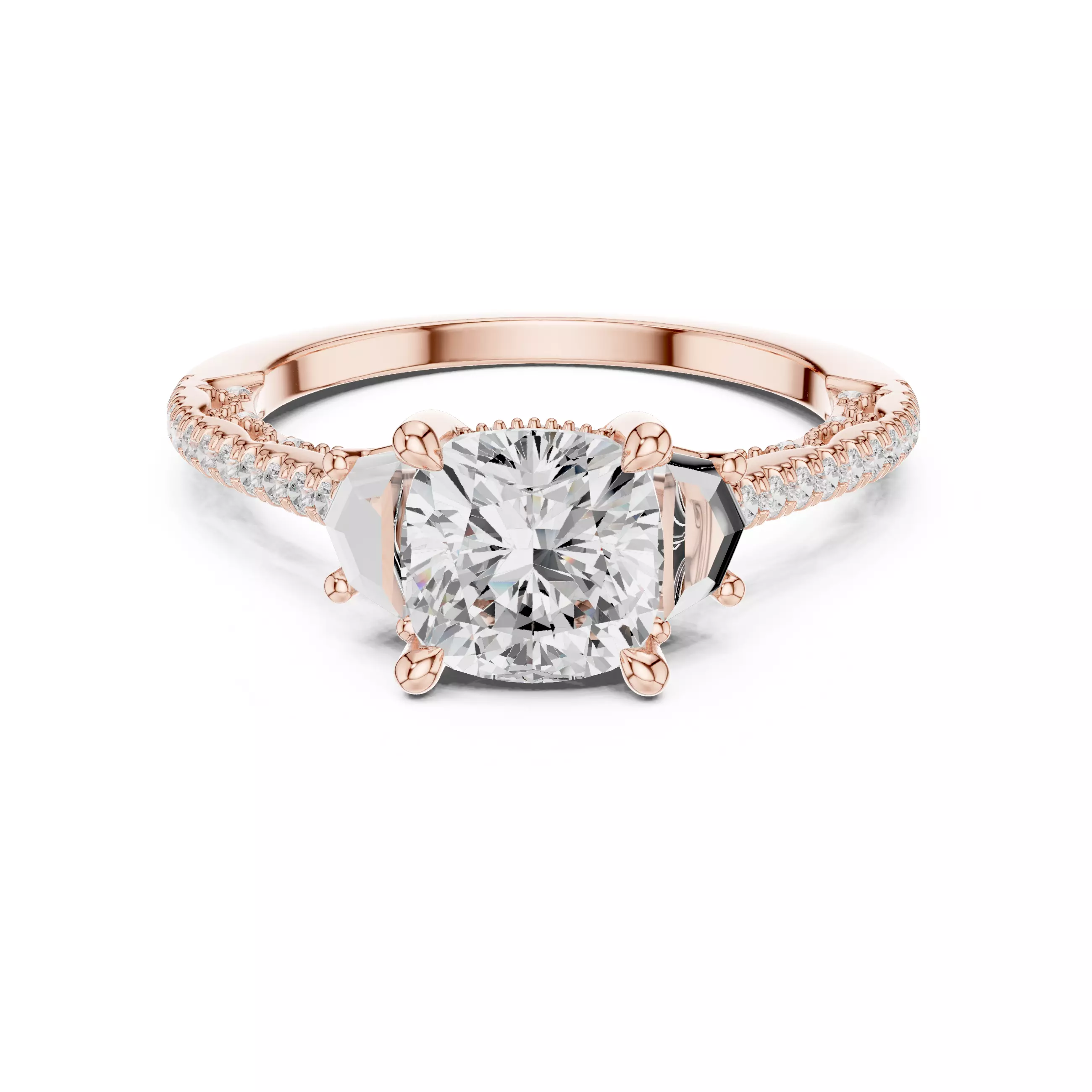 Cushion and Cadillac Diamond Engagement Ring 3DM STL Video 3D print model