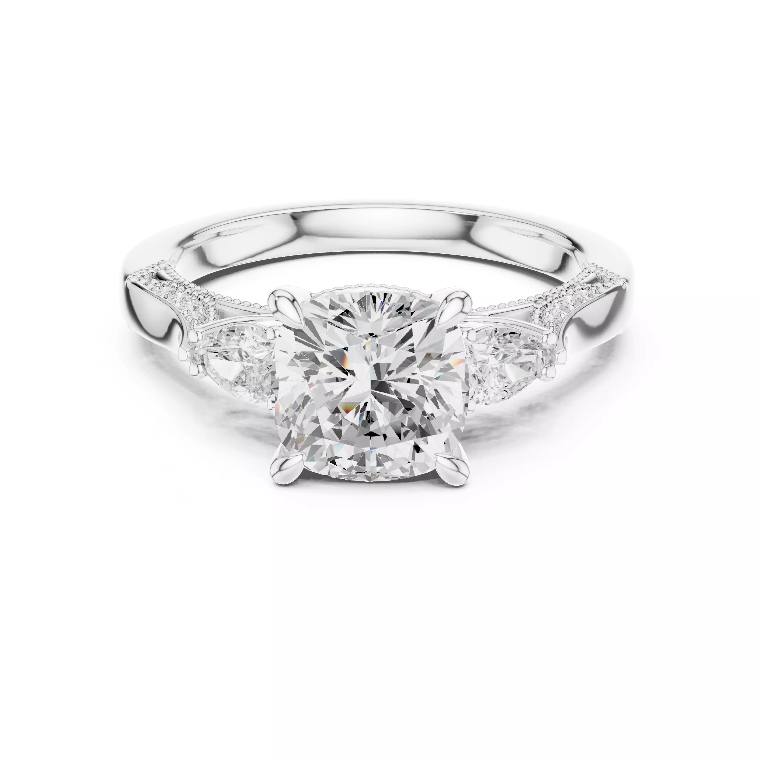 Cushion Pear Cut Diamond Engagement Wedding Ring 3DM STL Video 3D print model_2