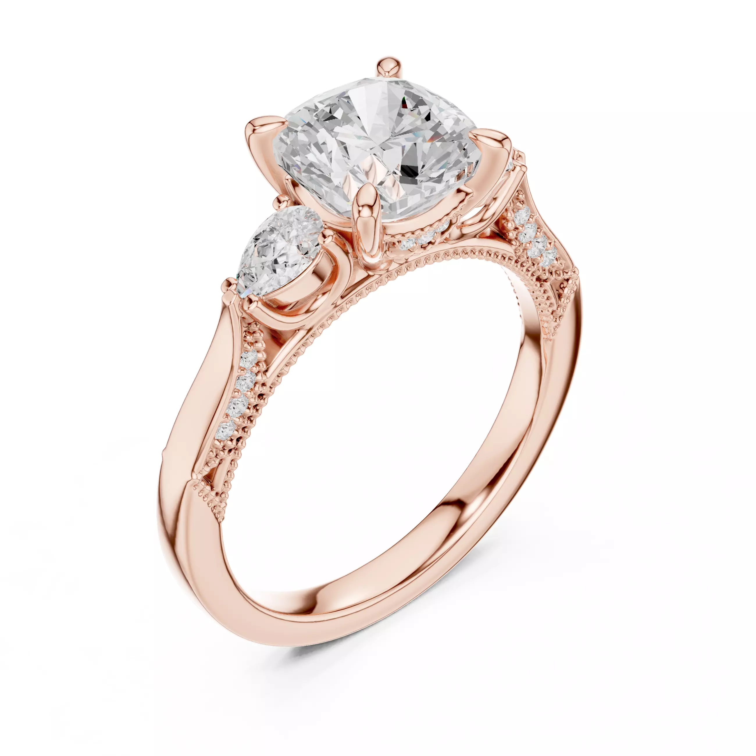 Cushion Pear Cut Diamond Engagement Wedding Ring 3DM STL Video 3D print model_4