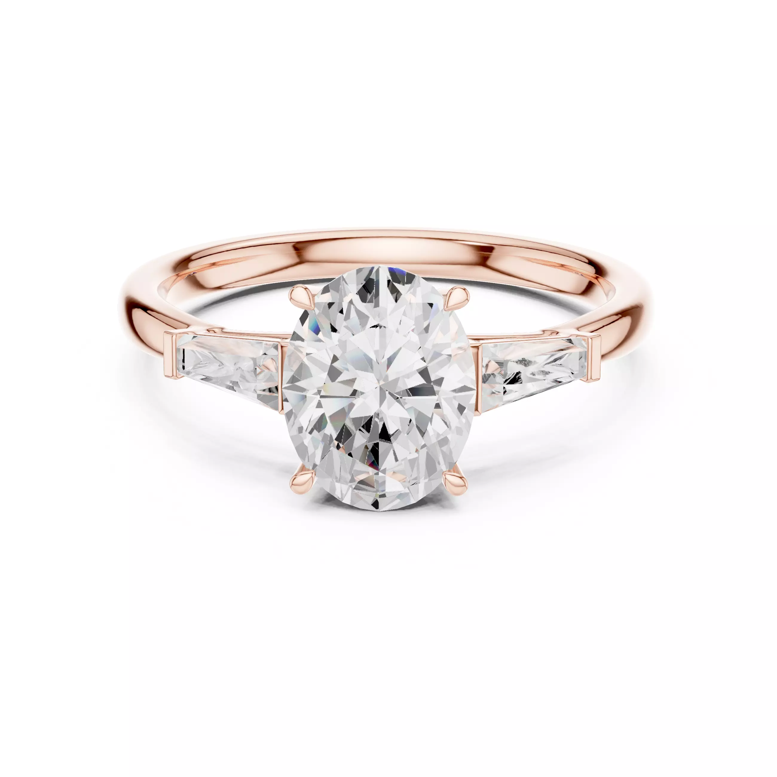 Three Stone Oval and Taper Baguette Wedding Ring 3DM STL Video 3D print model