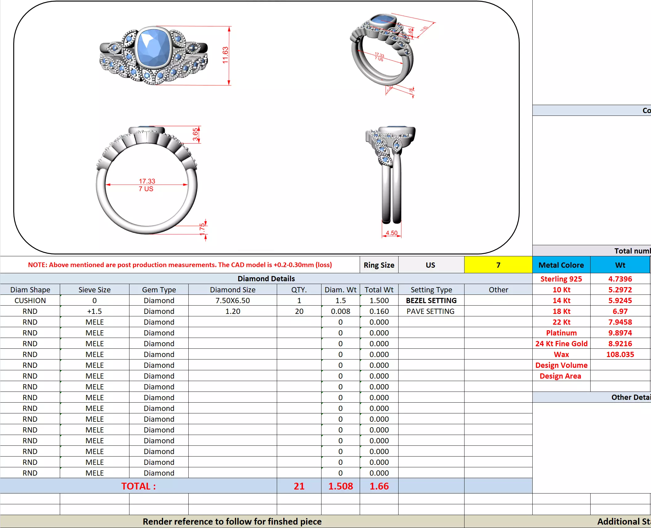 Bezel Set Cushion Cut Engagement Wedding Ring Set 3DM STL Video 3D print model_16