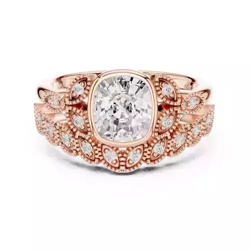 Bezel Set Cushion Cut Engagement Wedding Ring Set 3DM STL Video 3D print model