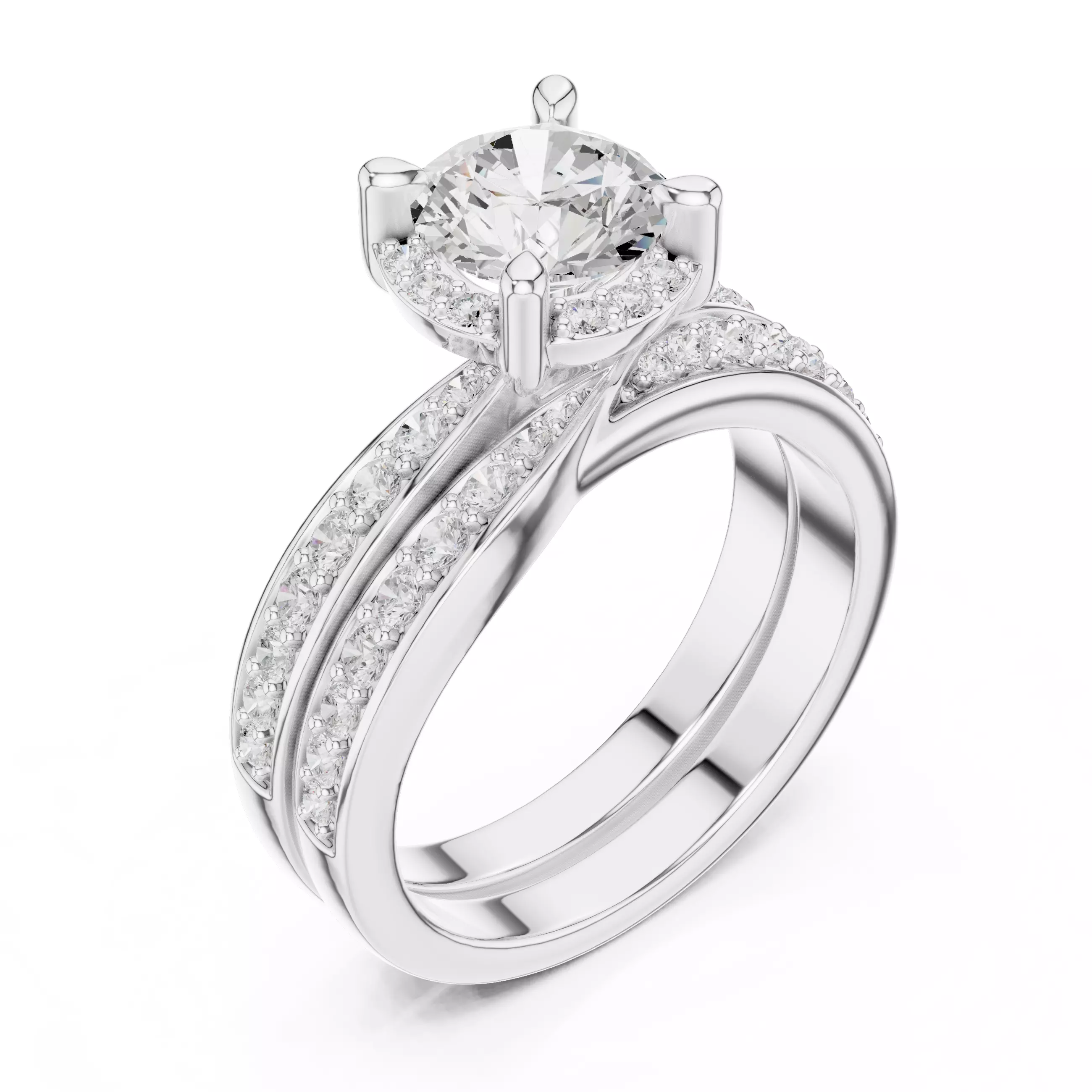 1CT Round Cut Halo Diamond Wedding Ring Set 3DM STL Video 3D print model_10