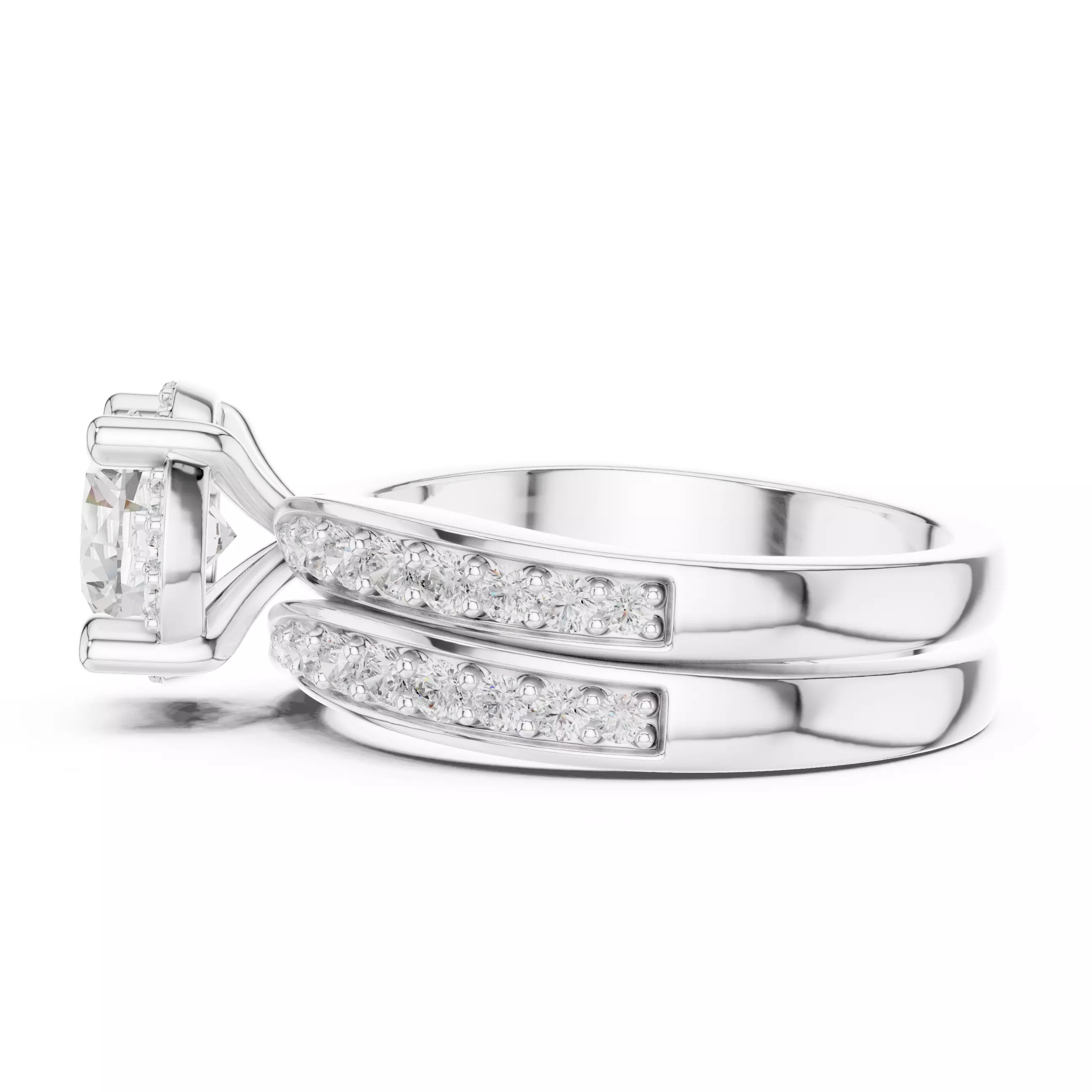 1CT Round Cut Halo Diamond Wedding Ring Set 3DM STL Video 3D print model_11