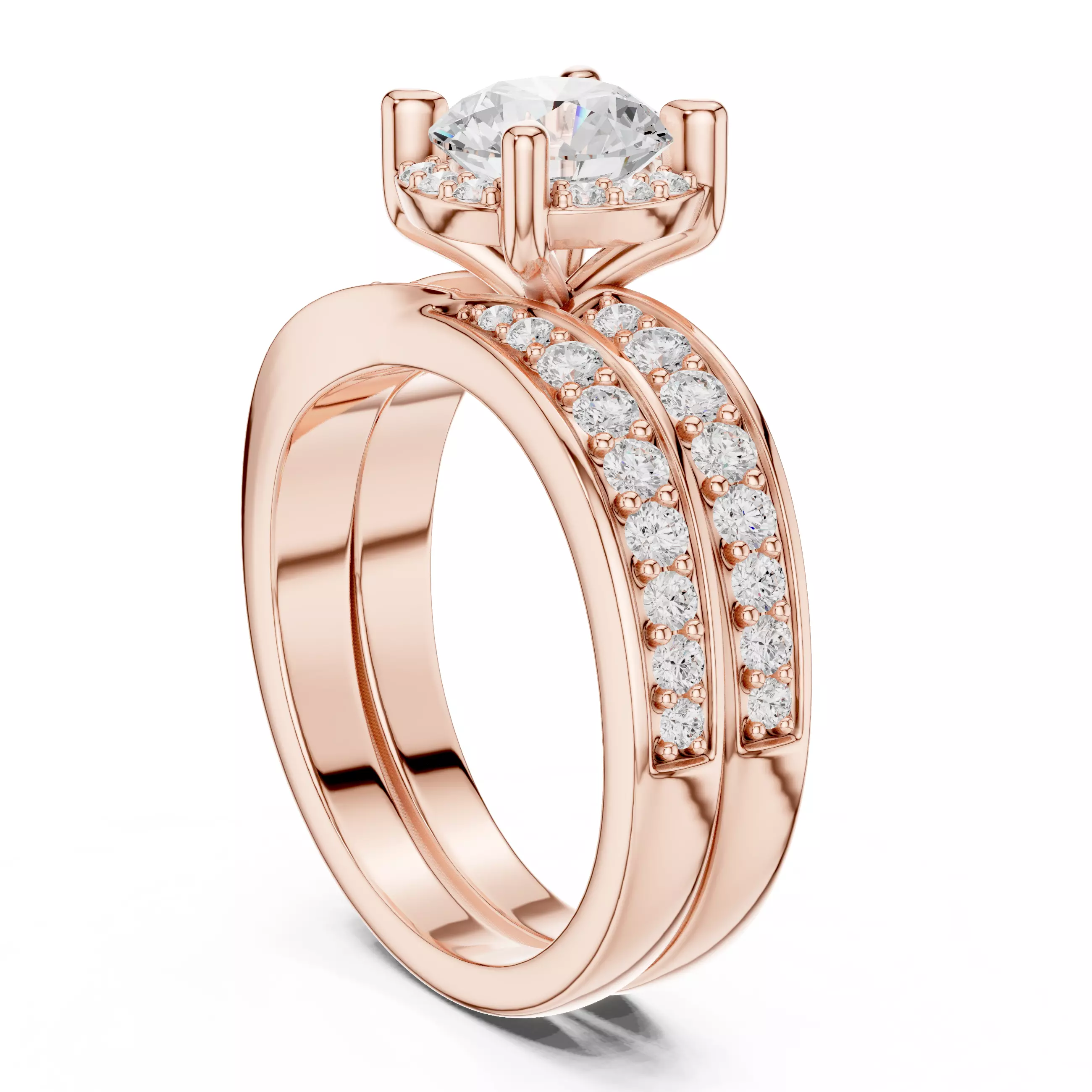 1CT Round Cut Halo Diamond Wedding Ring Set 3DM STL Video 3D print model_3