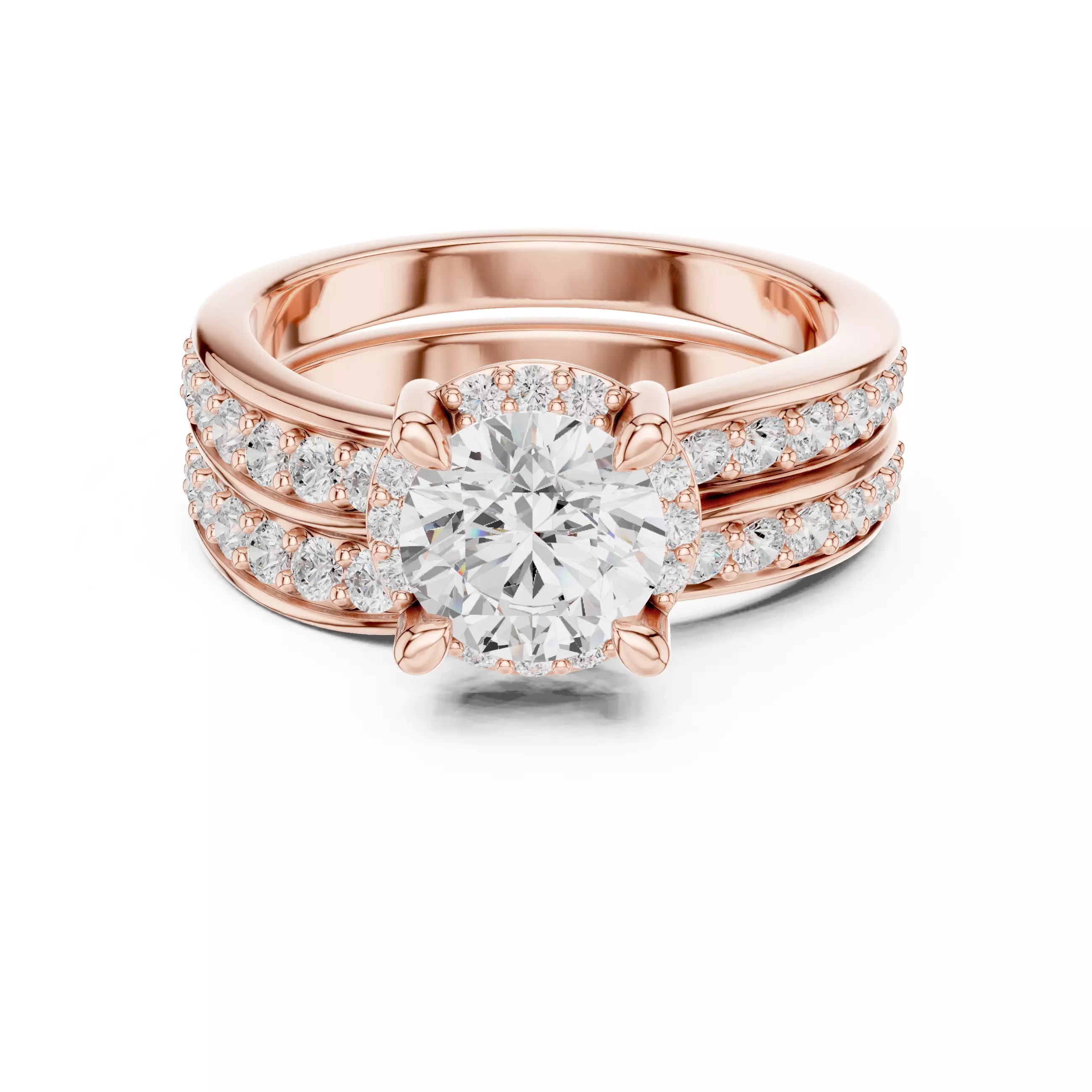 1CT Round Cut Halo Diamond Wedding Ring Set 3DM STL Video 3D print model_0