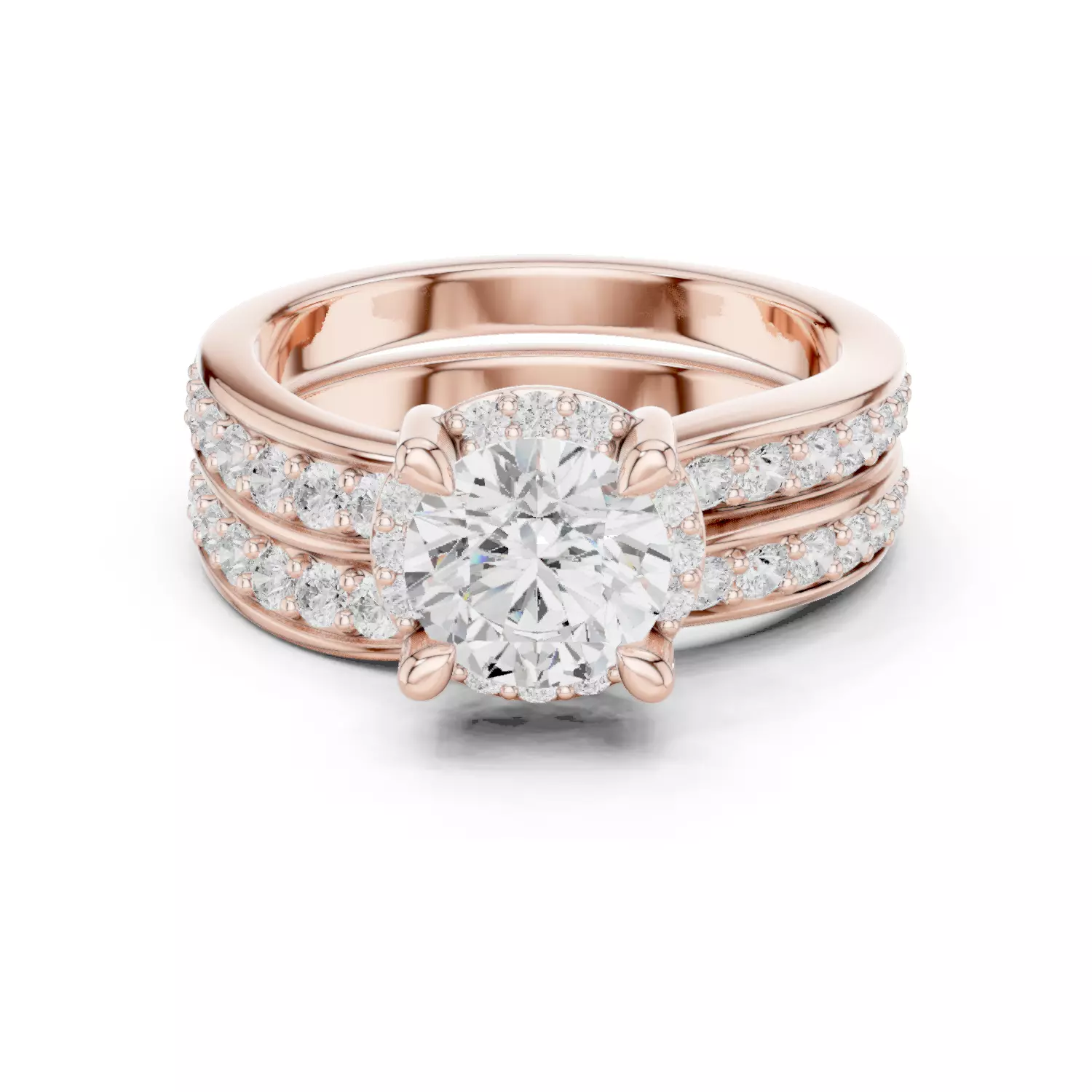 1CT Round Cut Halo Diamond Wedding Ring Set 3DM STL Video 3D print model_12