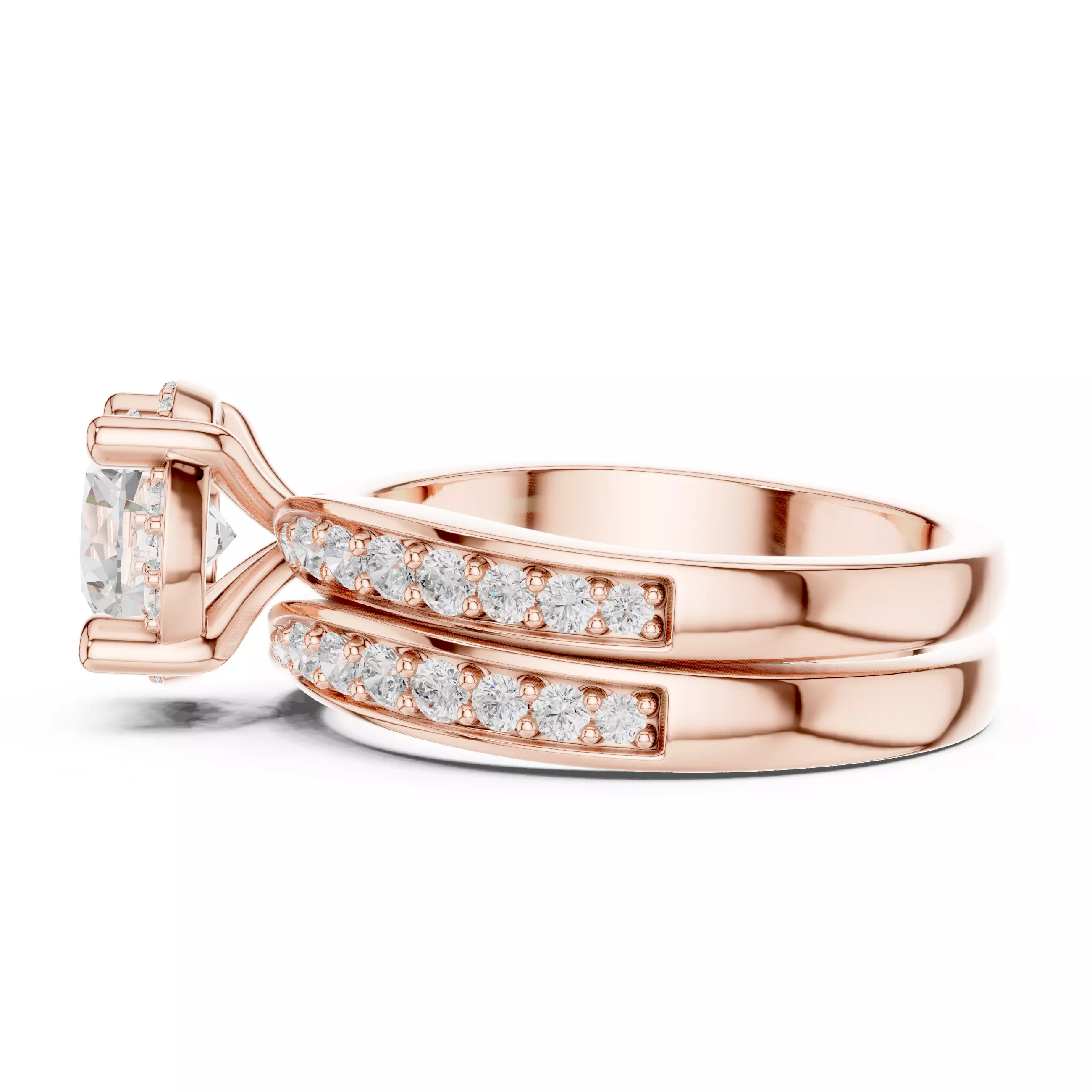 1CT Round Cut Halo Diamond Wedding Ring Set 3DM STL Video 3D print model_5