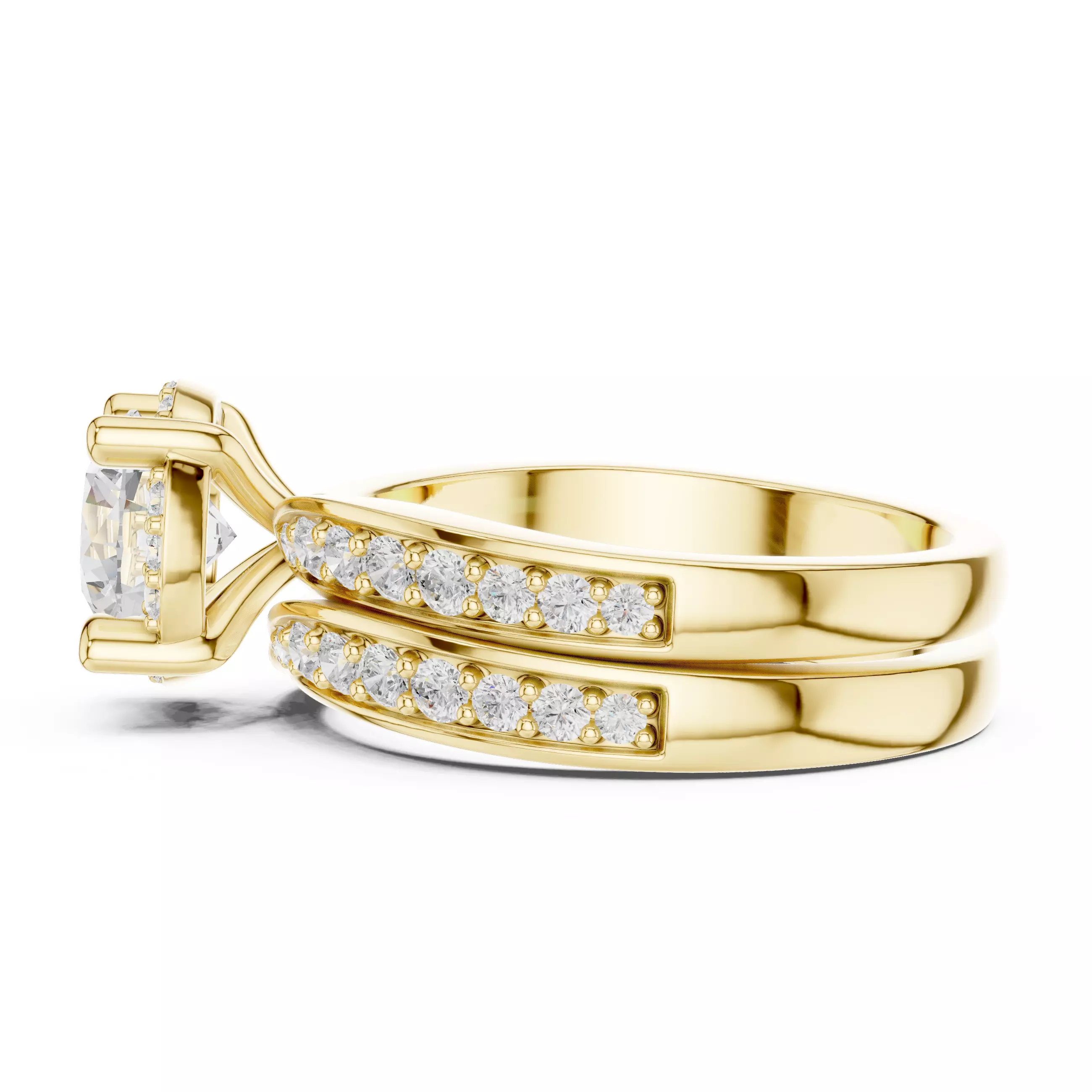 1CT Round Cut Halo Diamond Wedding Ring Set 3DM STL Video 3D print model_8