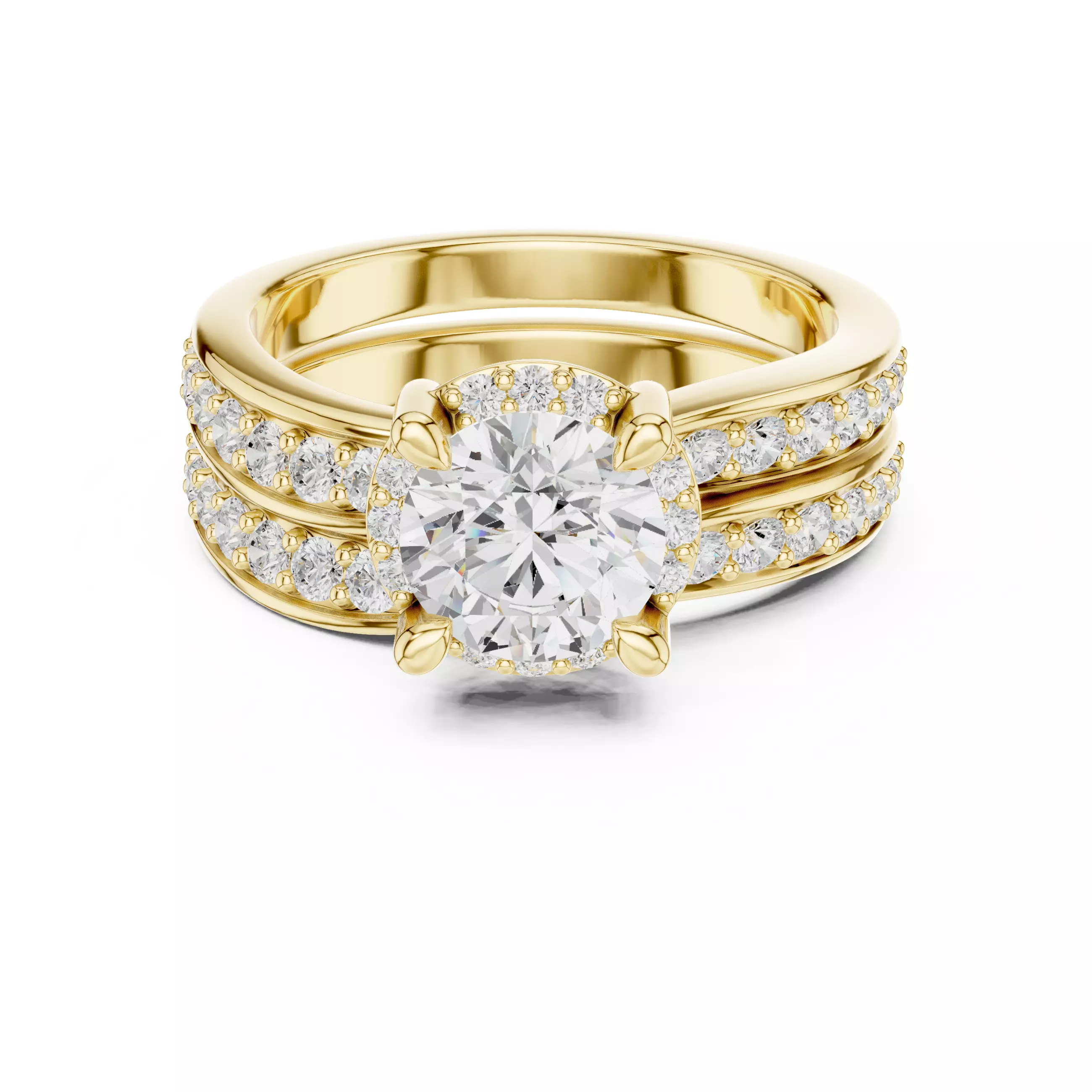 1CT Round Cut Halo Diamond Wedding Ring Set 3DM STL Video 3D print model_1