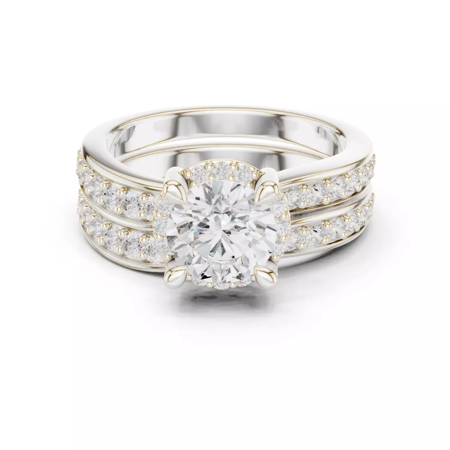 1CT Round Cut Halo Diamond Wedding Ring Set 3DM STL Video 3D print model_14