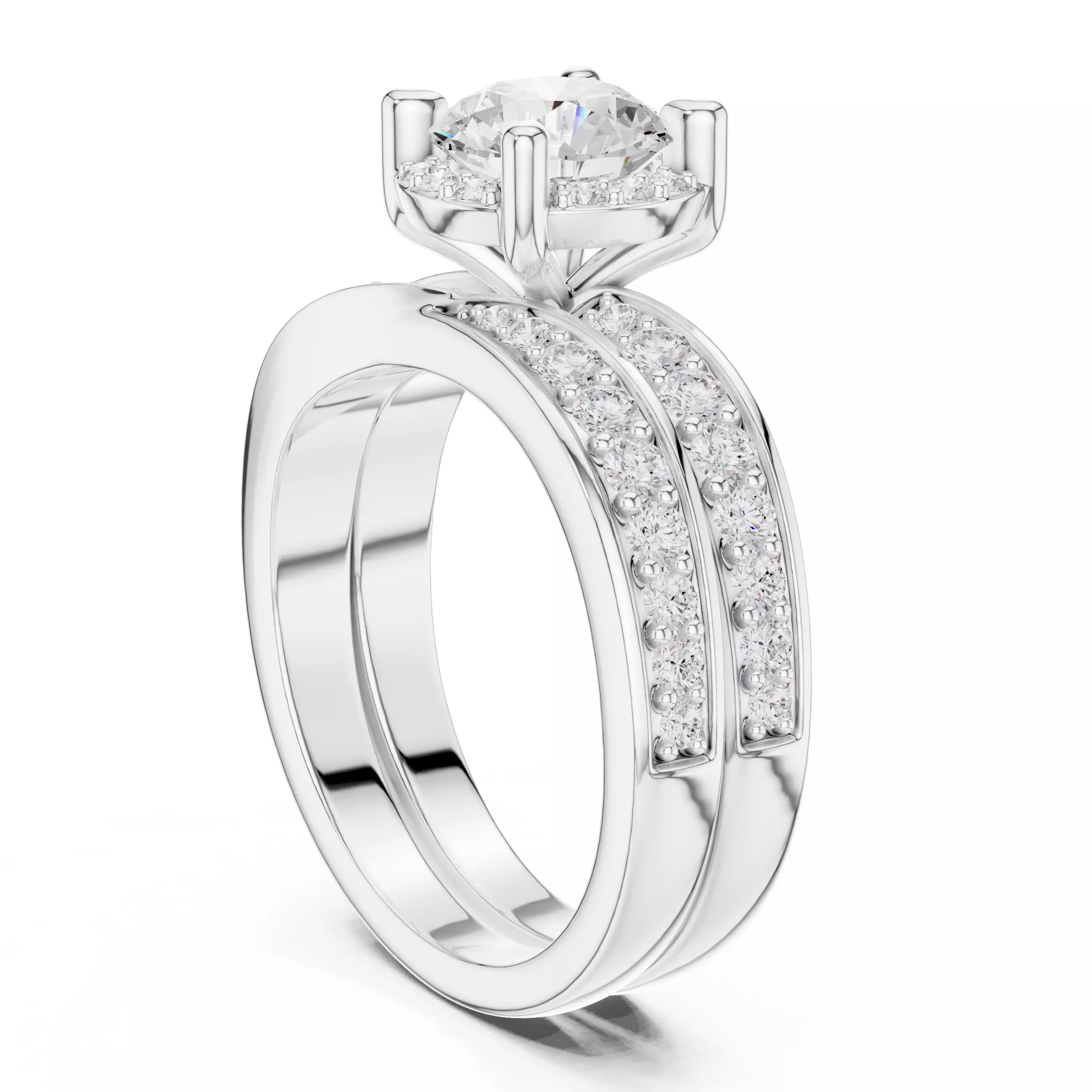 1CT Round Cut Halo Diamond Wedding Ring Set 3DM STL Video 3D print model_9