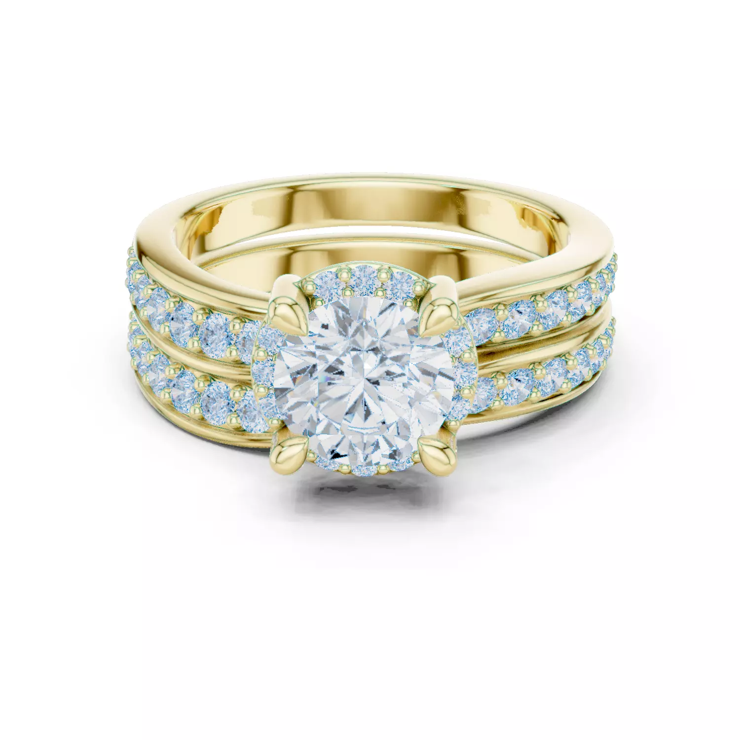 1CT Round Cut Halo Diamond Wedding Ring Set 3DM STL Video 3D print model_13