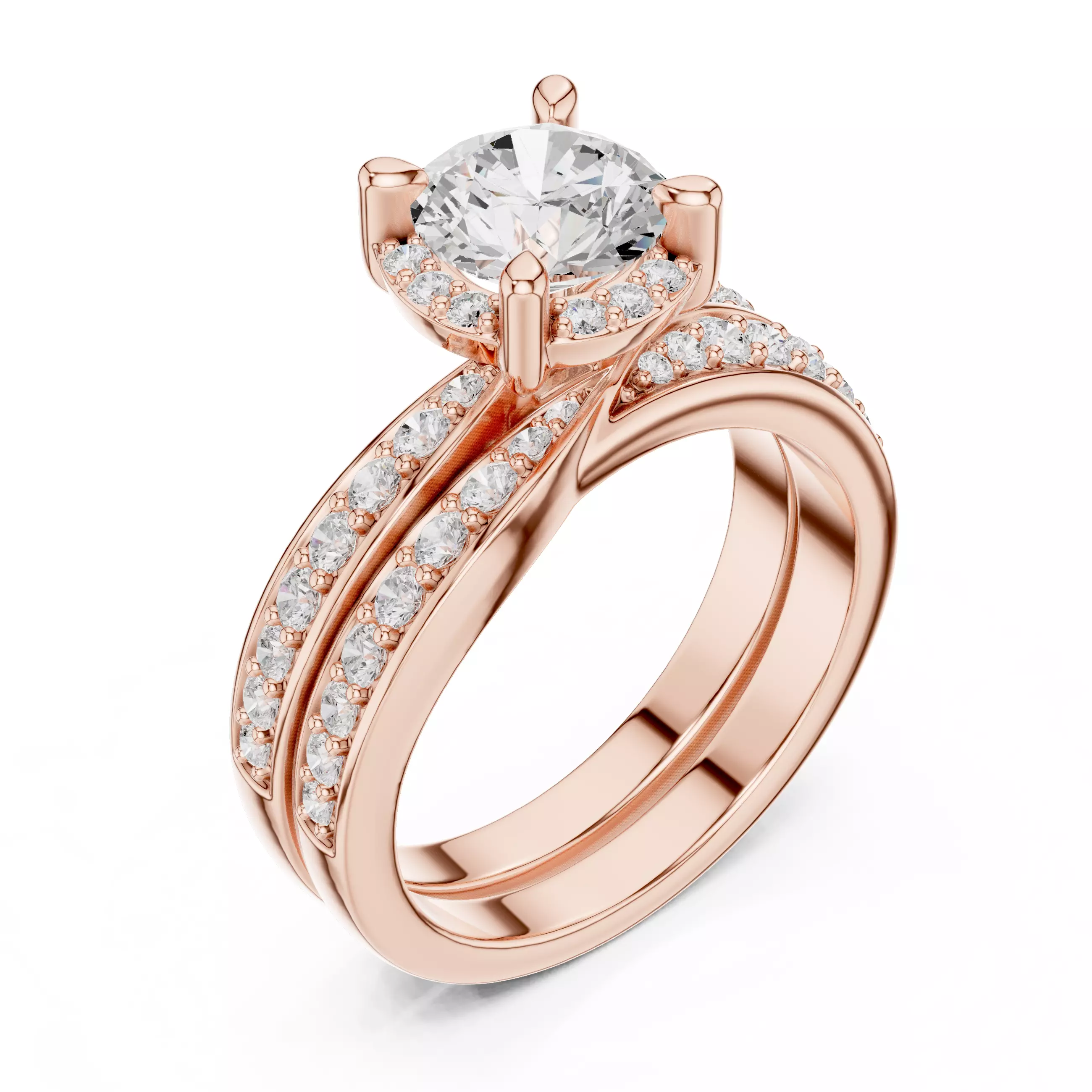 1CT Round Cut Halo Diamond Wedding Ring Set 3DM STL Video 3D print model_4