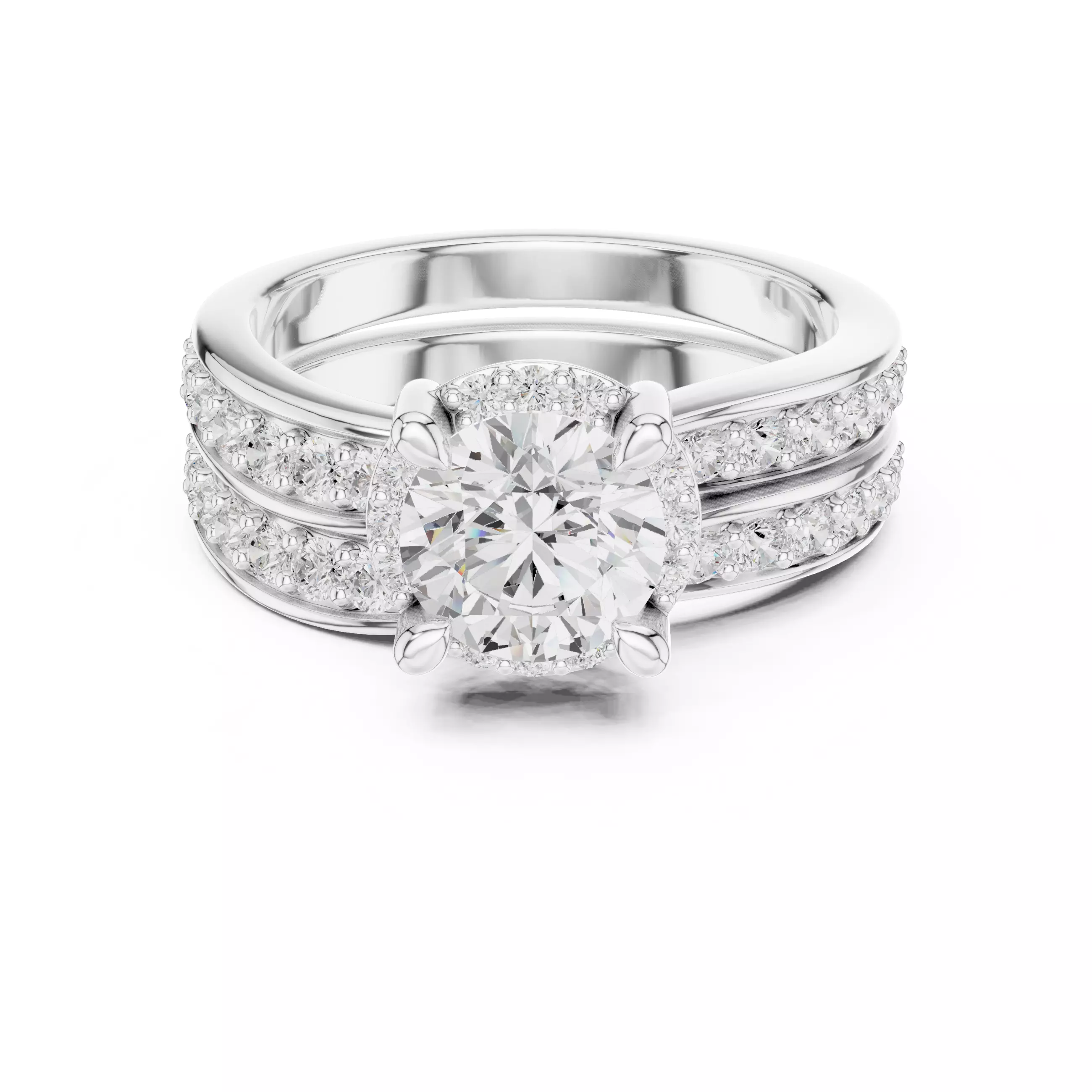 1CT Round Cut Halo Diamond Wedding Ring Set 3DM STL Video 3D print model_2