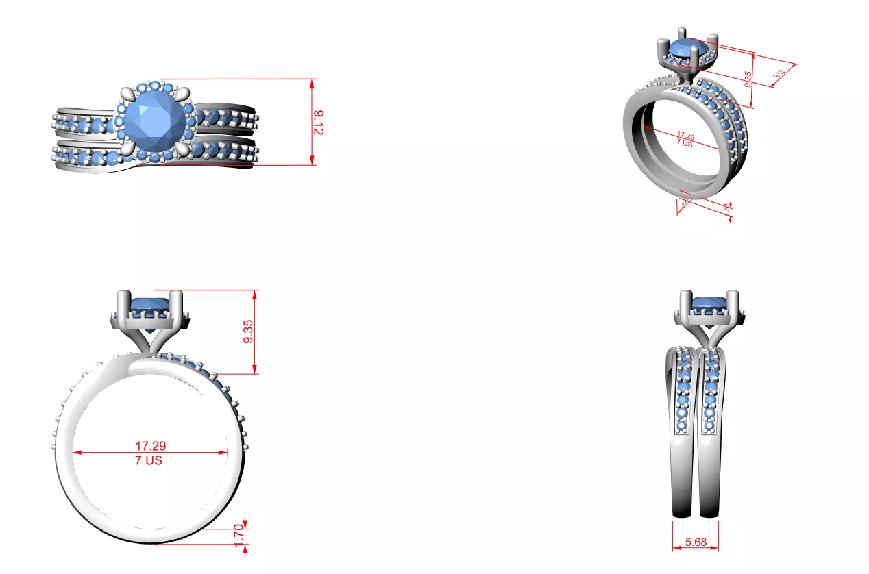 1CT Round Cut Halo Diamond Wedding Ring Set 3DM STL Video 3D print model_15