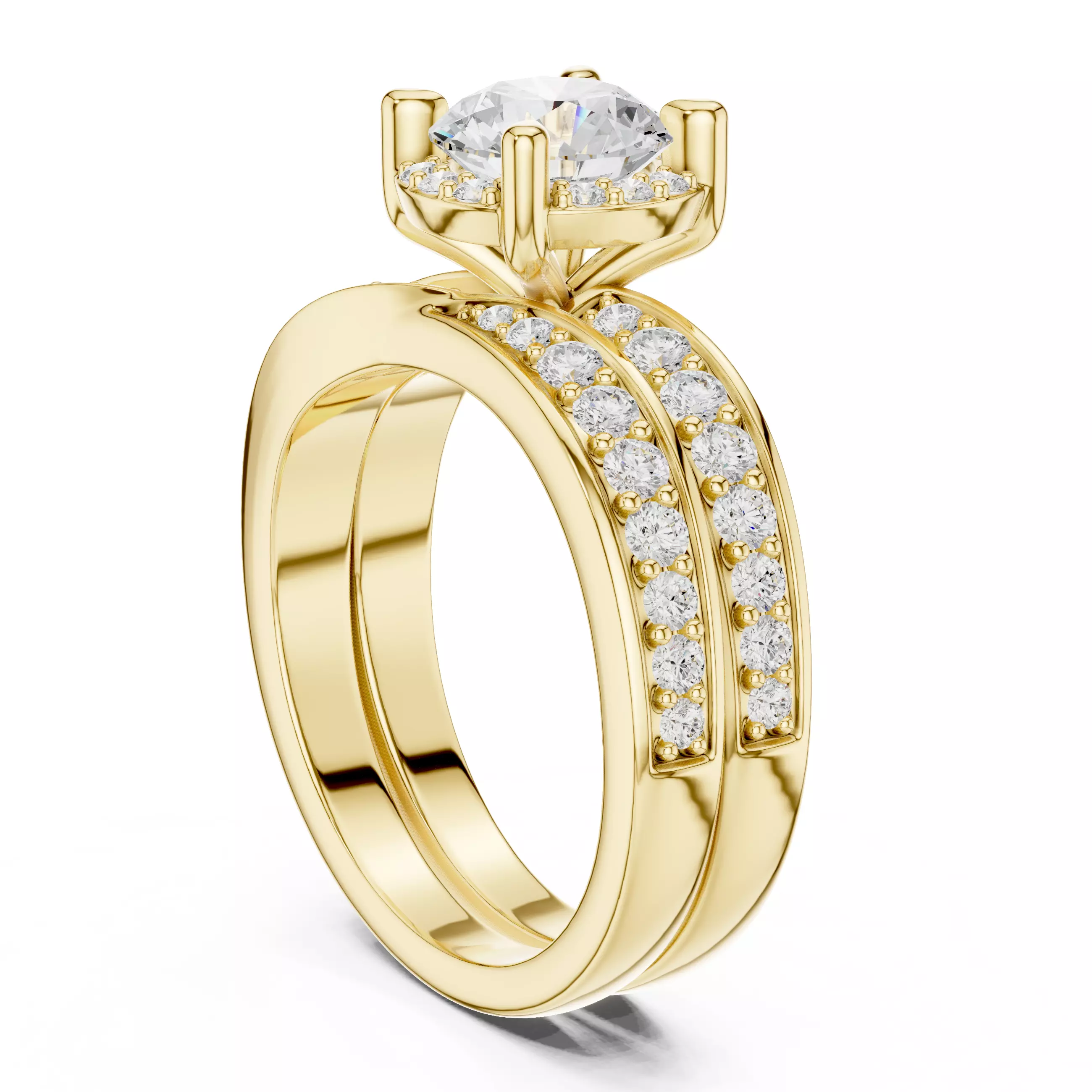 1CT Round Cut Halo Diamond Wedding Ring Set 3DM STL Video 3D print model_6