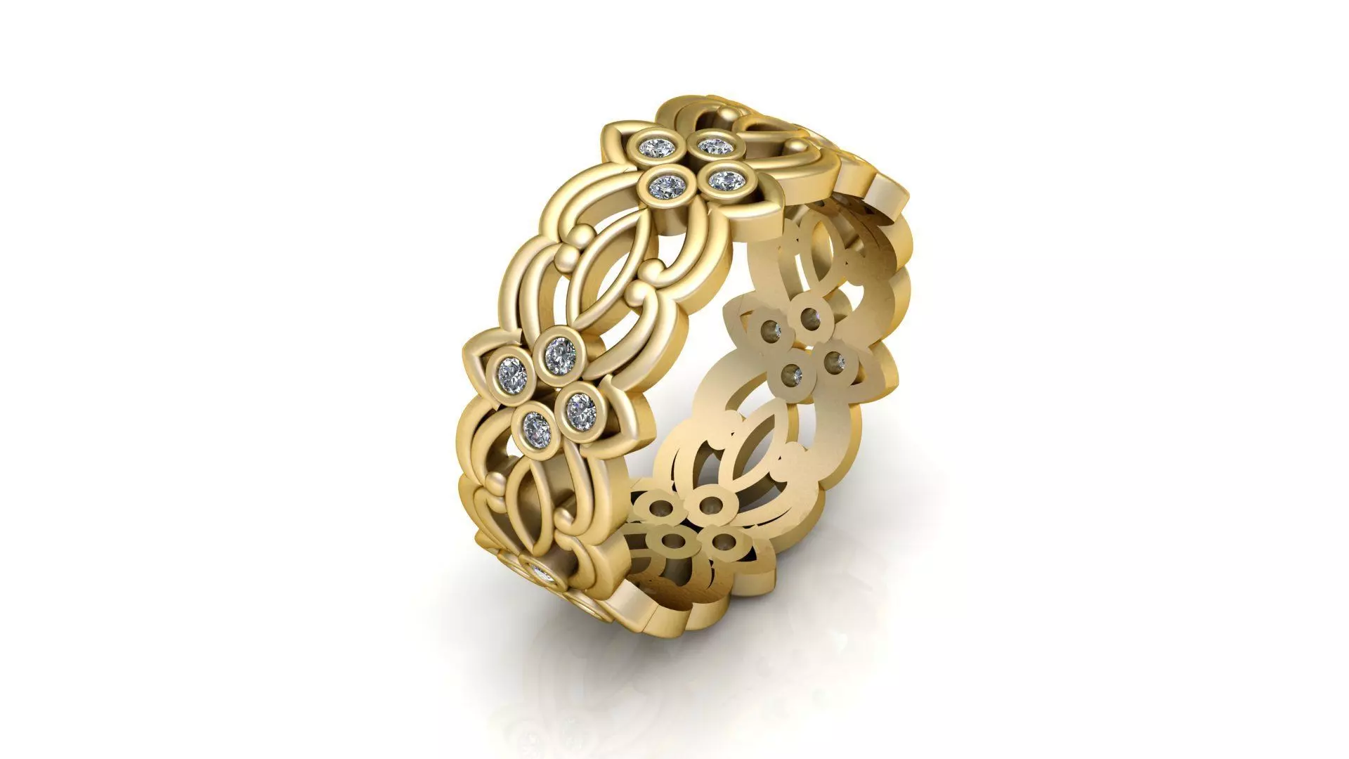 Floral Filigree Diamond Eternity Bands in Gold and Platinum 3D print model_1