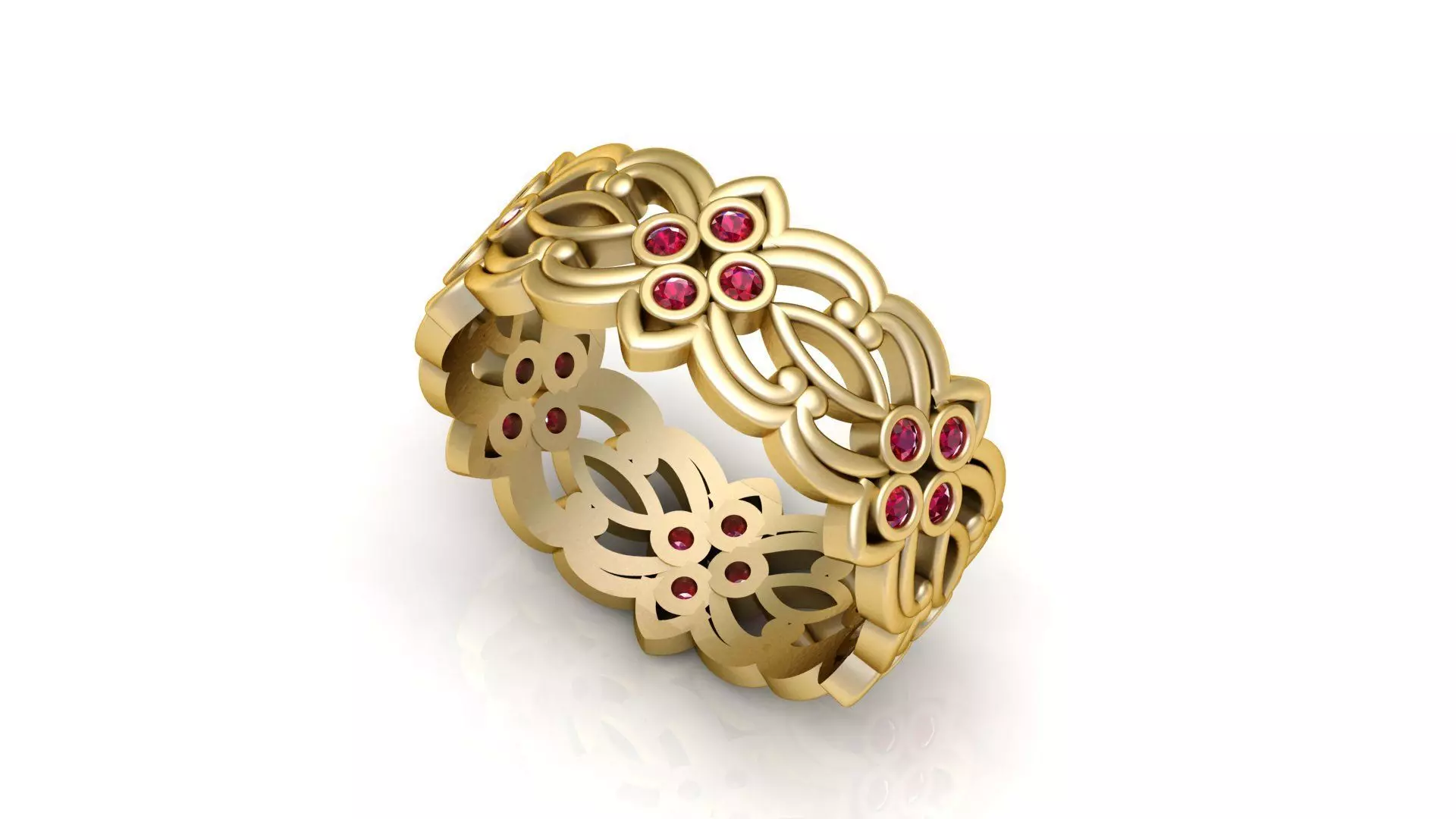 Floral Filigree Diamond Eternity Bands in Gold and Platinum 3D print model_2