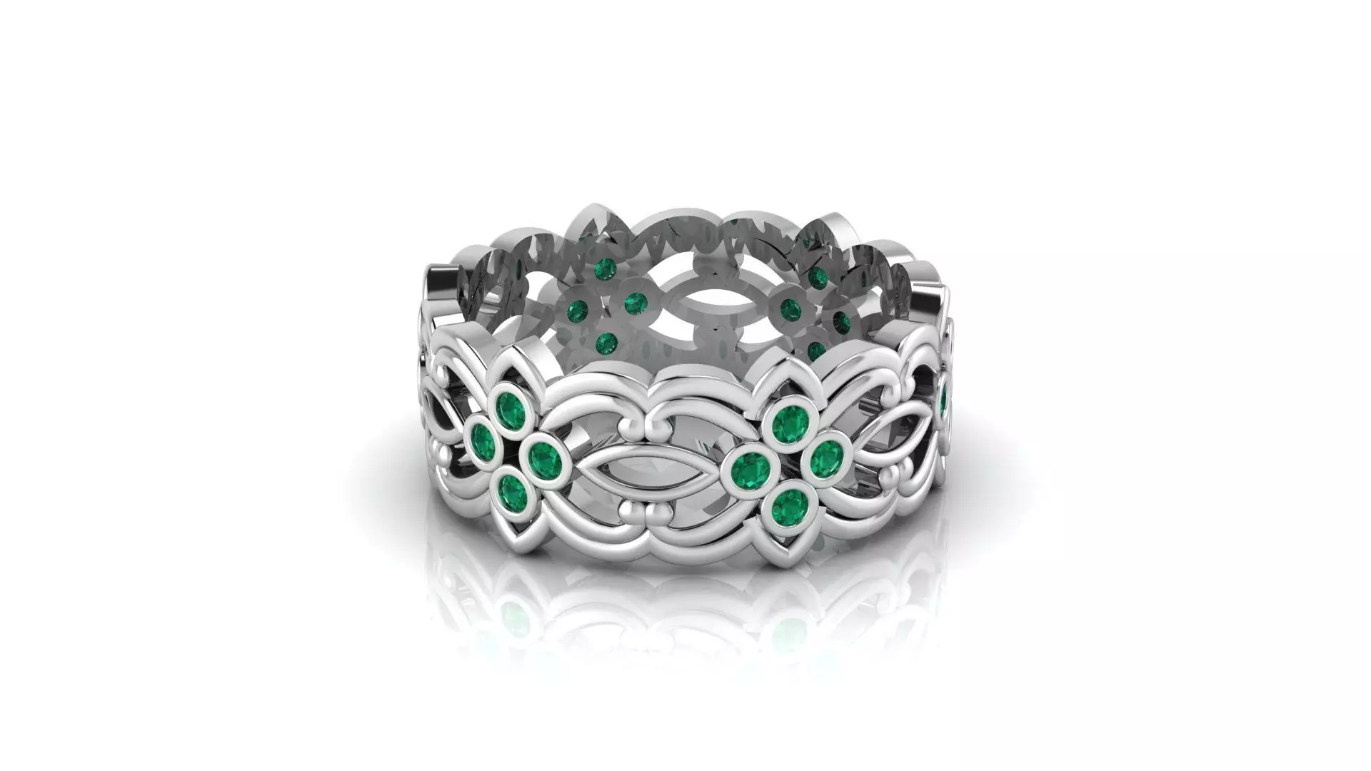 Floral Filigree Diamond Eternity Bands in Gold and Platinum 3D print model_3