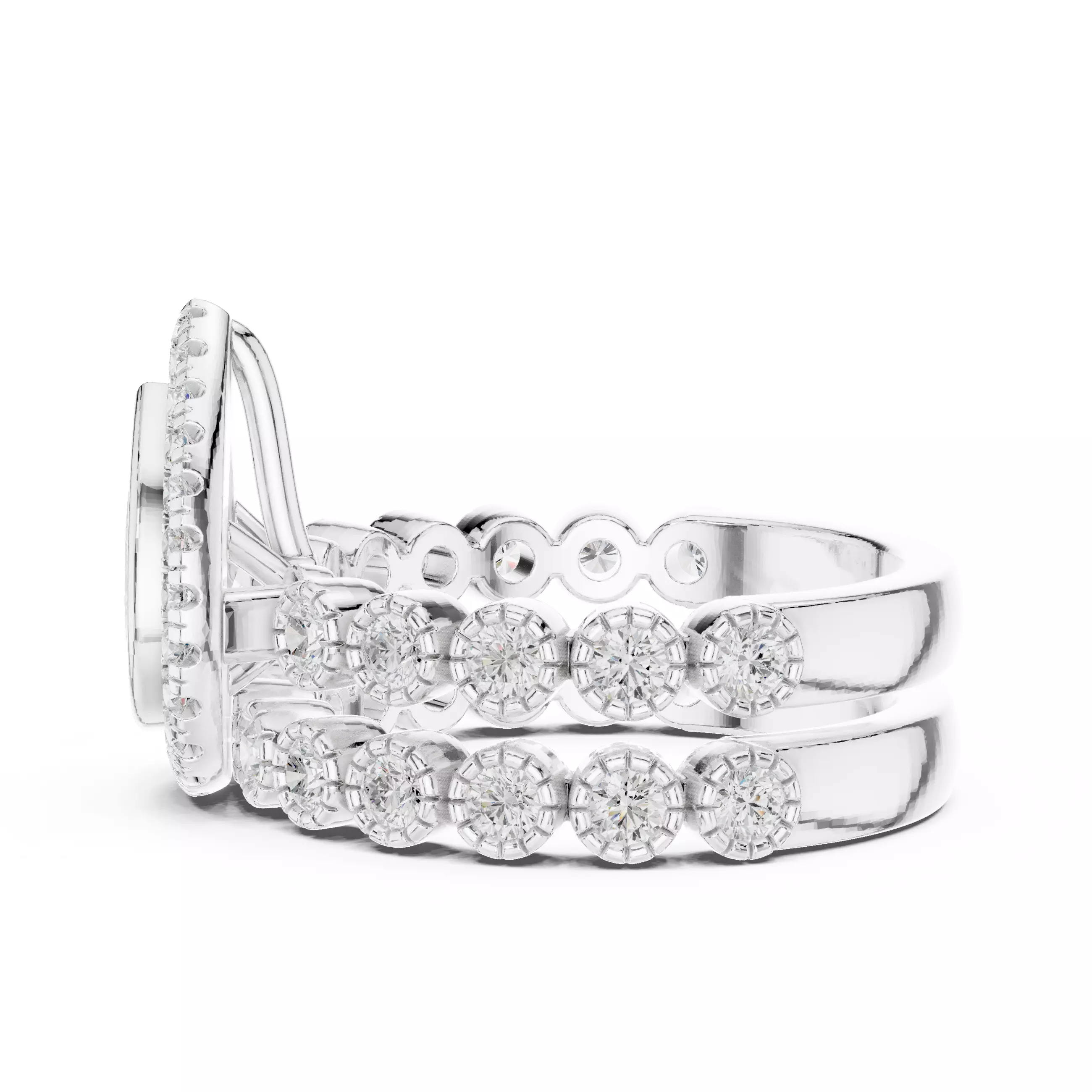 Bezel Set Pear Cut Diamond Wedding Ring Set 3DM STL Video 3D print model_11