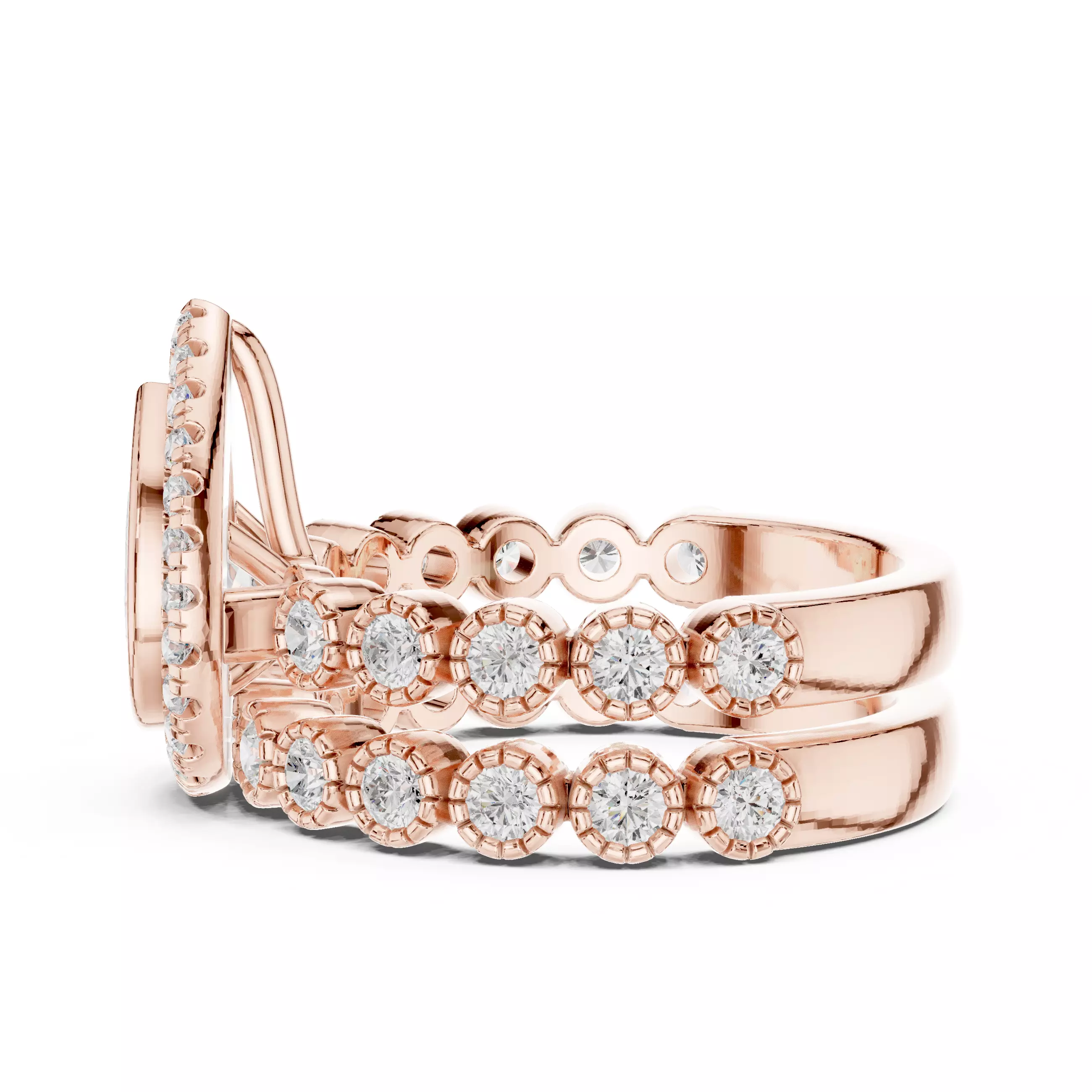 Bezel Set Pear Cut Diamond Wedding Ring Set 3DM STL Video 3D print model_5